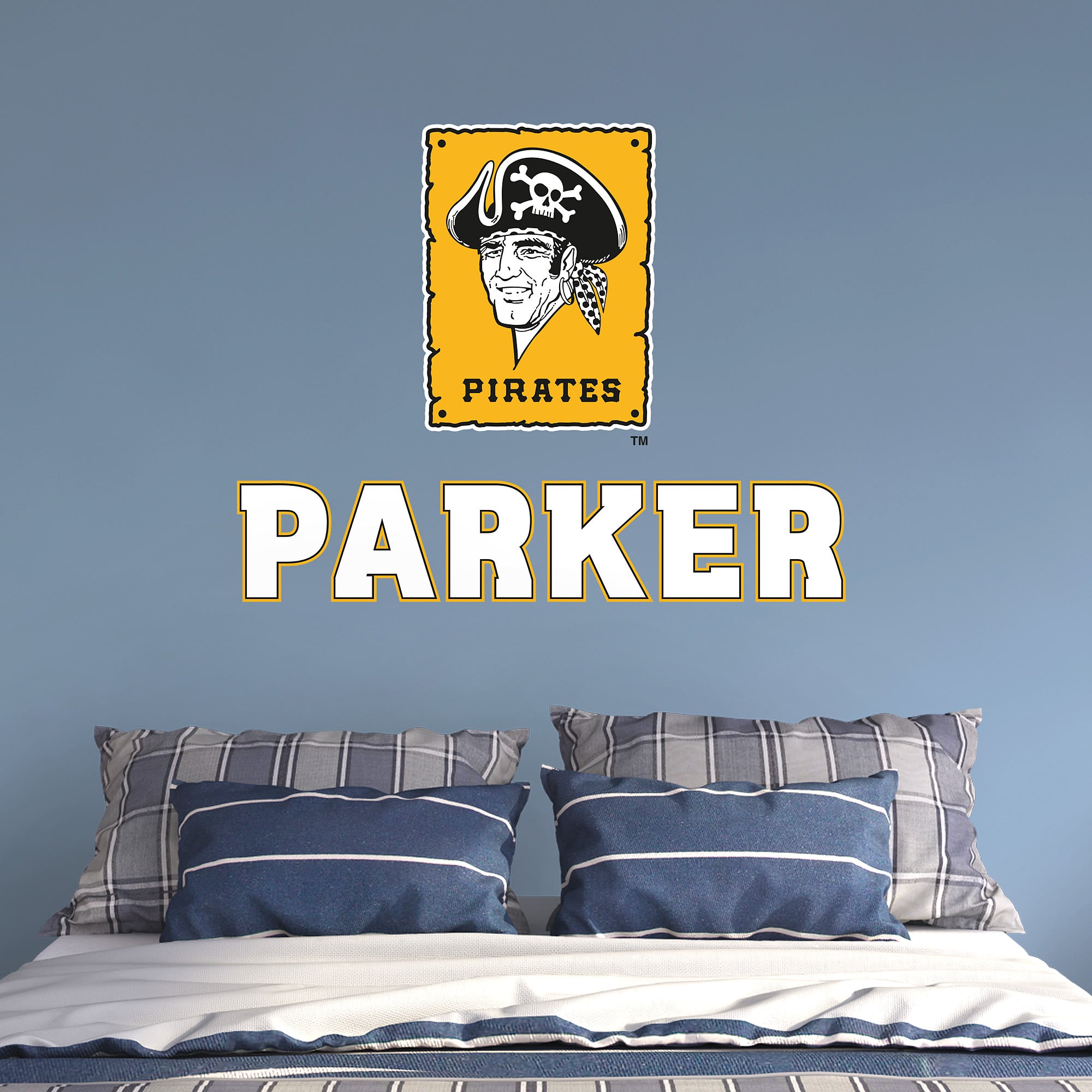 Pittsburgh Pirates: Classic Stacked Personalized Name - Officially Licensed MLB Transfer Decal in White (52"W x 39.5"H) by Fathe