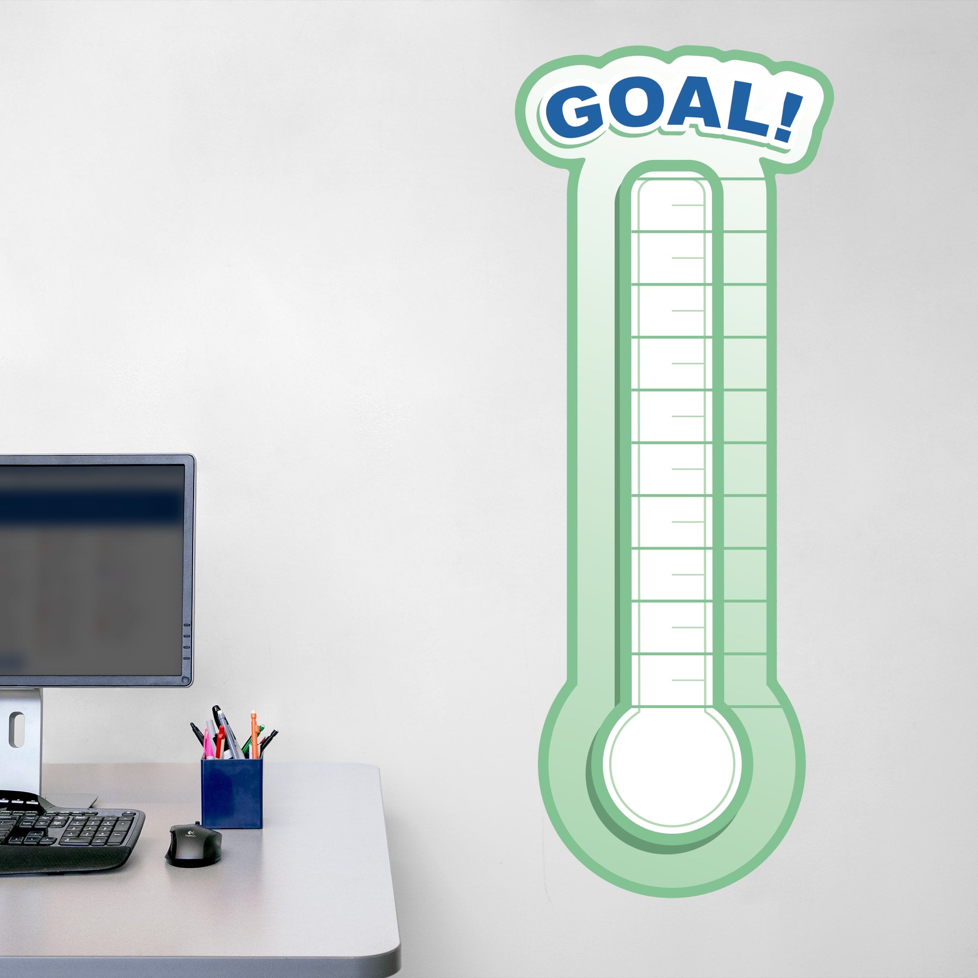 Goal Thermometer - Removable Dry Erase Vinyl Decal in Green (17.5"W x 46.8"H) by Fathead