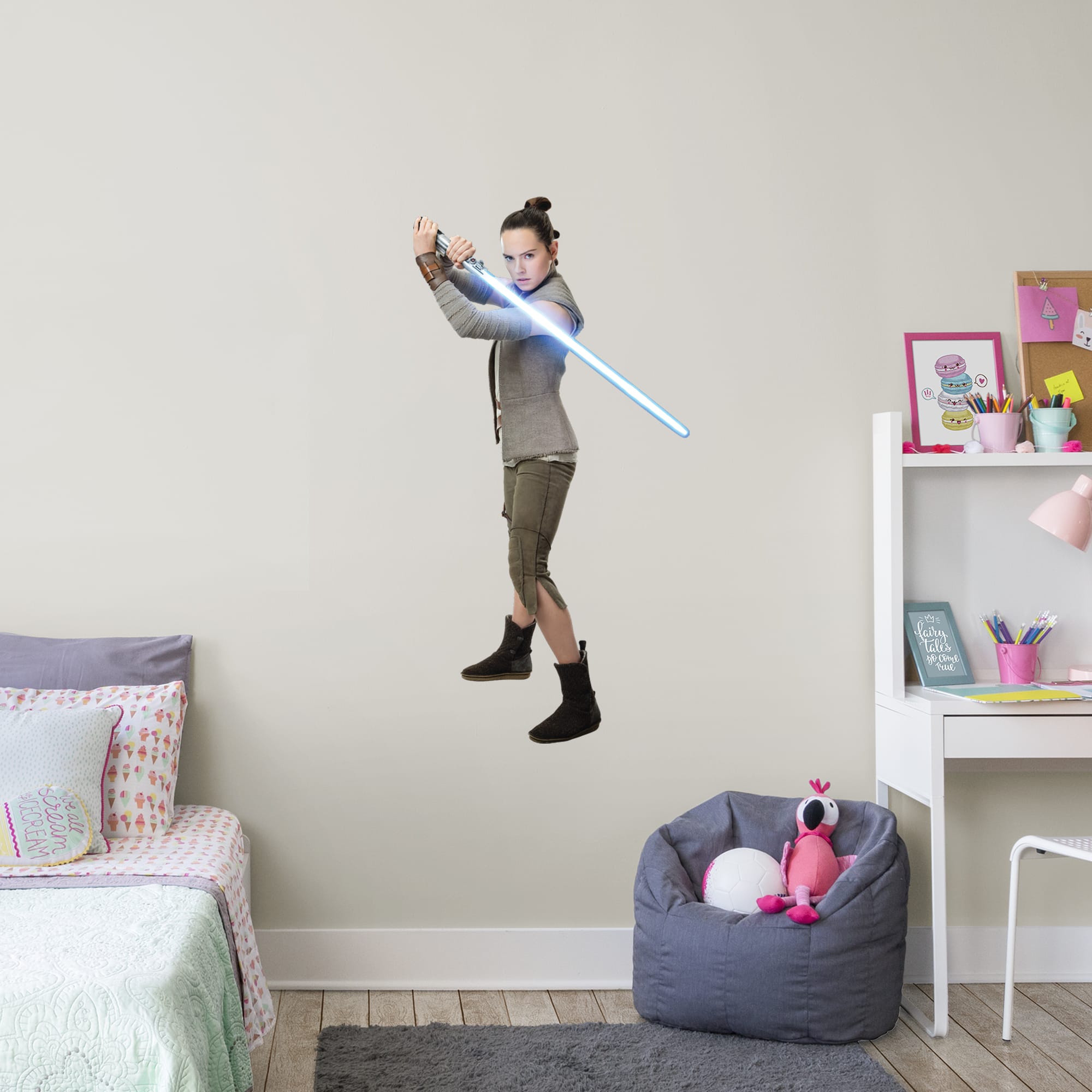 Rey: In Training - Officially Licensed Removable Wall Decal Giant Character + 2 Decals (26"W x 51"H) by Fathead | Vinyl