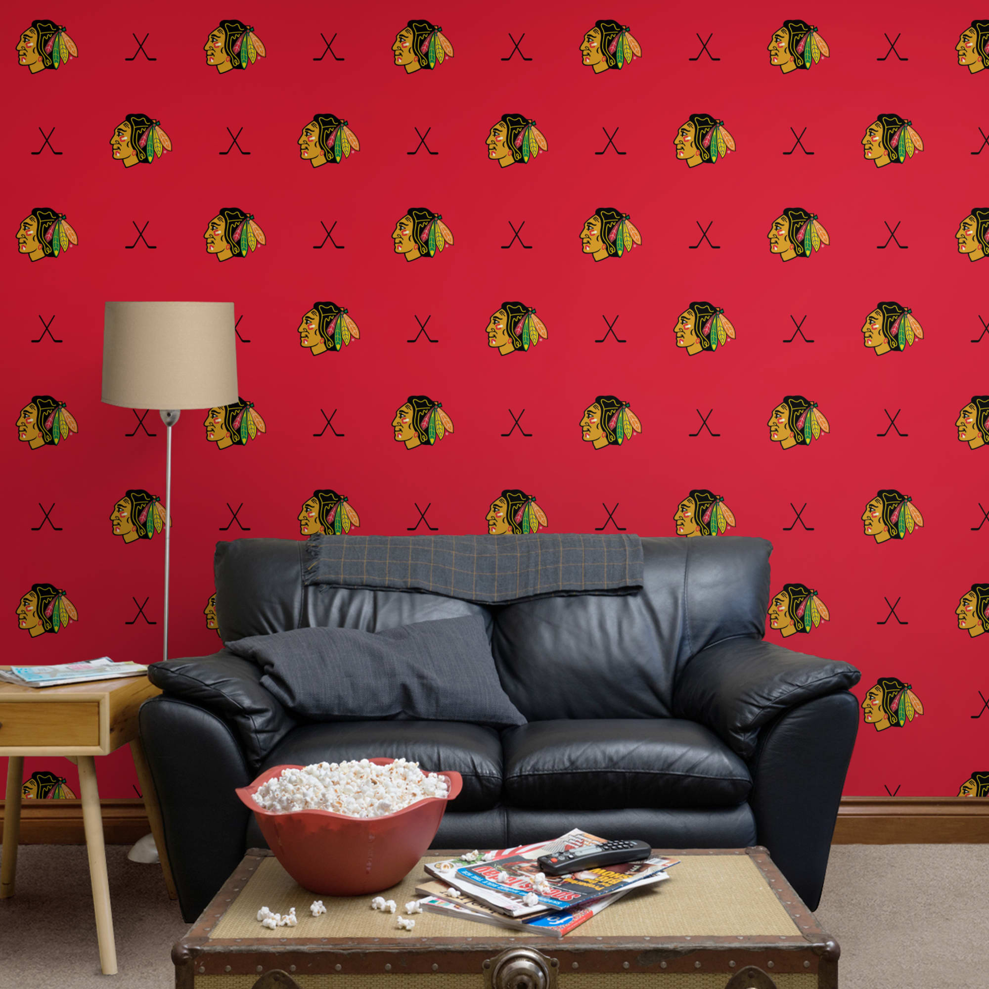 Chicago Blackhawks: Sticks Pattern - Officially Licensed NHL Removable Wallpaper 12" x 12" Sample by Fathead | 100% Vinyl