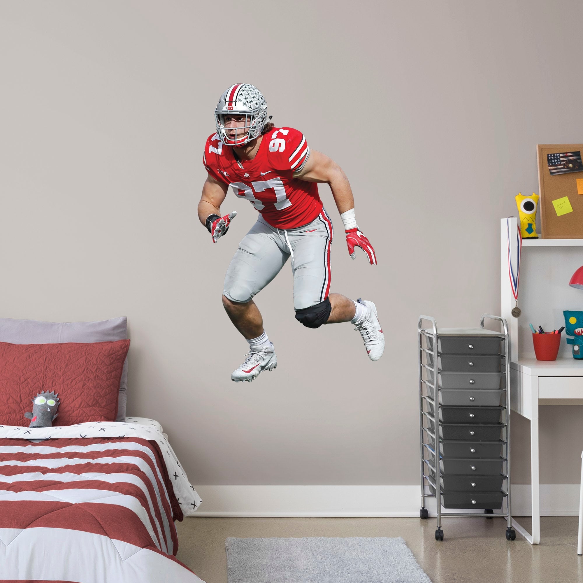 Nick Bosa for Ohio State Buckeyes: Ohio State - Officially Licensed Removable Wall Decal Giant Athlete + 2 Decals (32"W x 51"H)