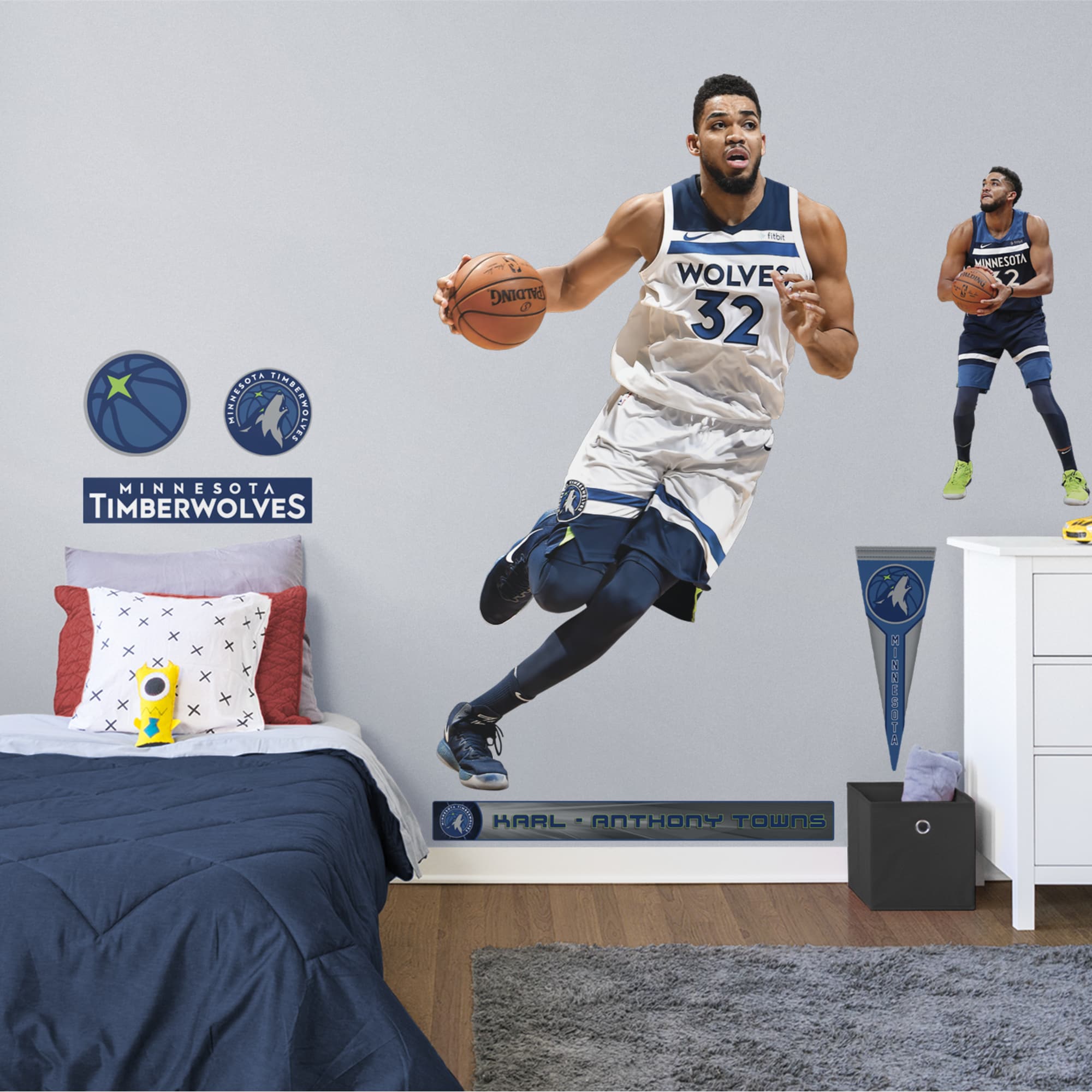 Karl-Anthony Towns for Minnesota Timberwolves - Officially Licensed NBA Removable Wall Decal Life-Size Athlete + 10 Decals (46"W