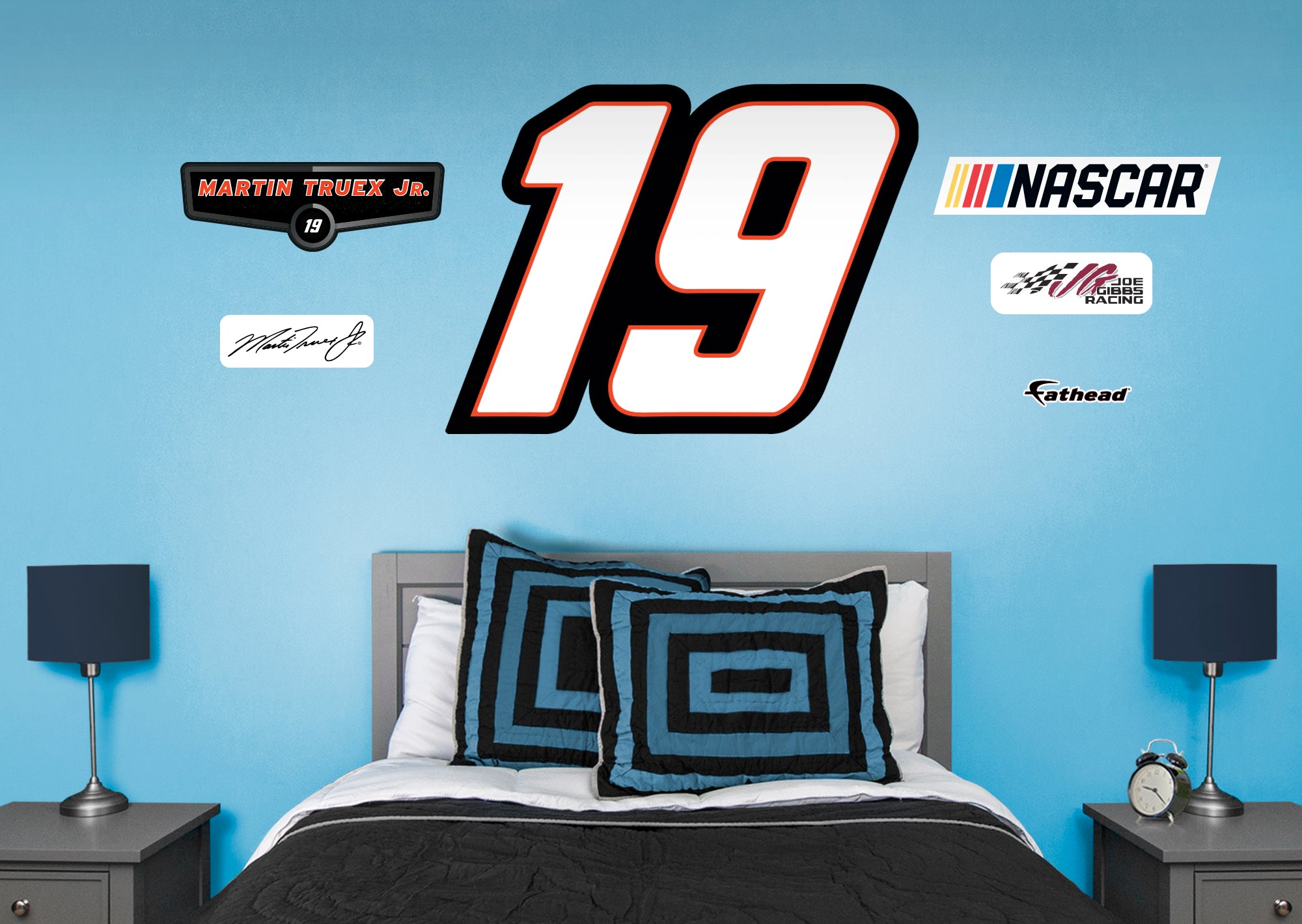 Martin Truex Jr. 2021 #19 Logo - Officially Licensed NASCAR Removable Wall Decal Giant Logo + 5 Decals (51"W x 38"H) by Fathead