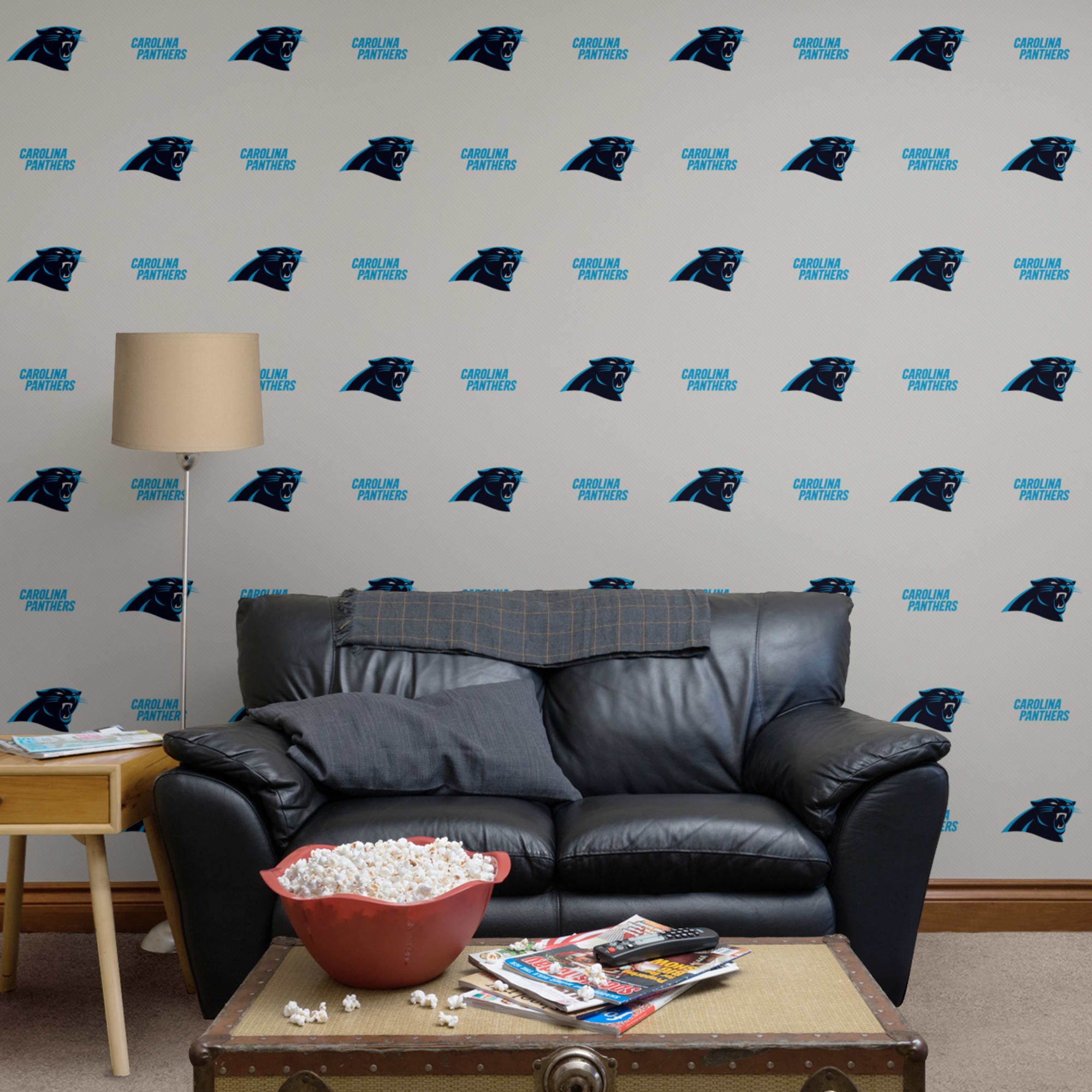 Carolina Panthers: Line Pattern - Officially Licensed NFL Removable Wallpaper 12" x 12" Sample by Fathead