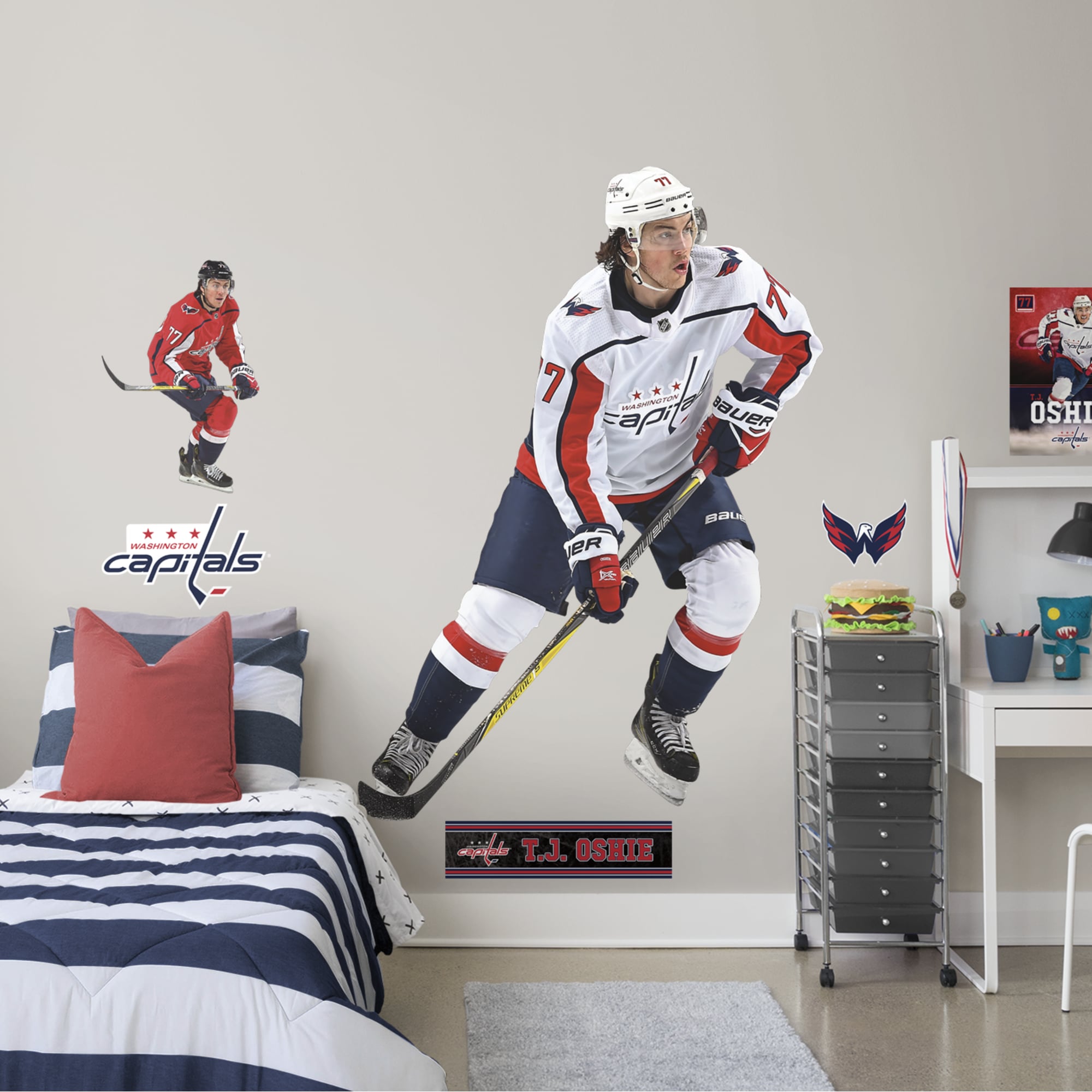 T.J. Oshie for Washington Capitals - Officially Licensed NHL Removable Wall Decal Life-Size Athlete + 9 Decals (52"W x 73"H) by
