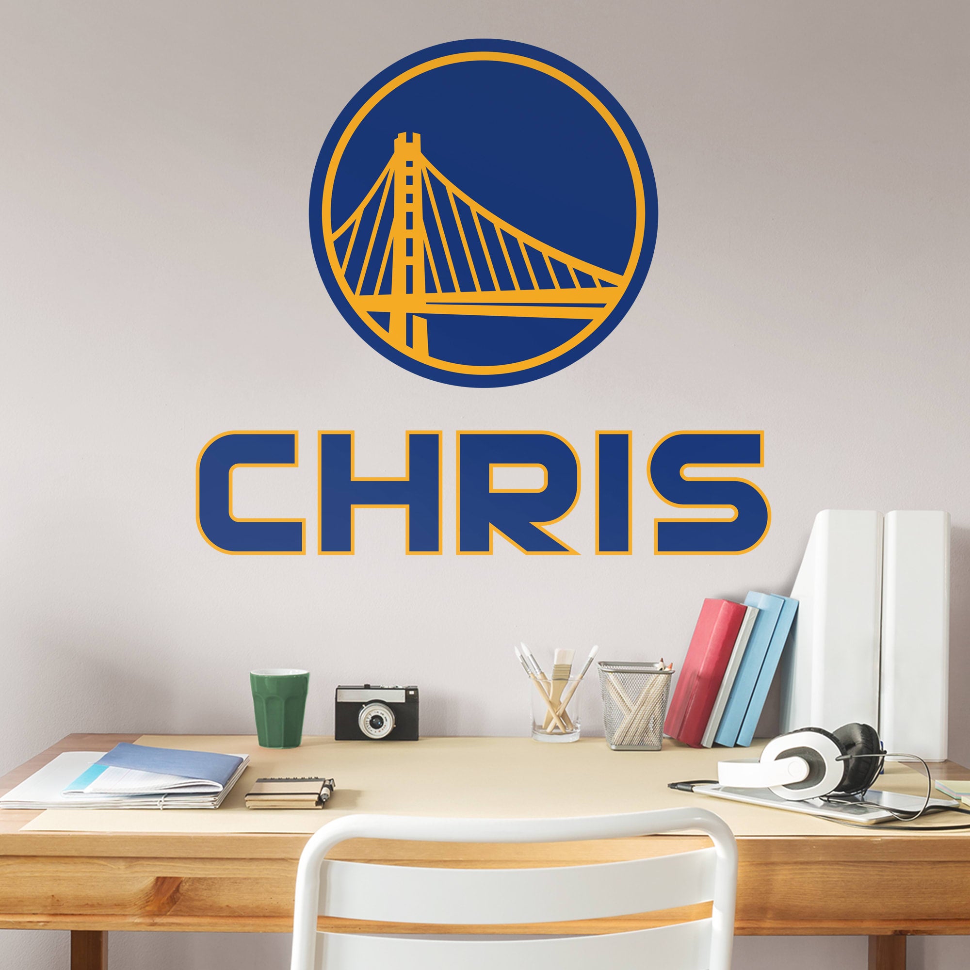 Golden State Warriors: Logo Stacked Personalized Name - Officially Licensed NBA Transfer Decal in Blue (23"W x 23"H) by Fathead
