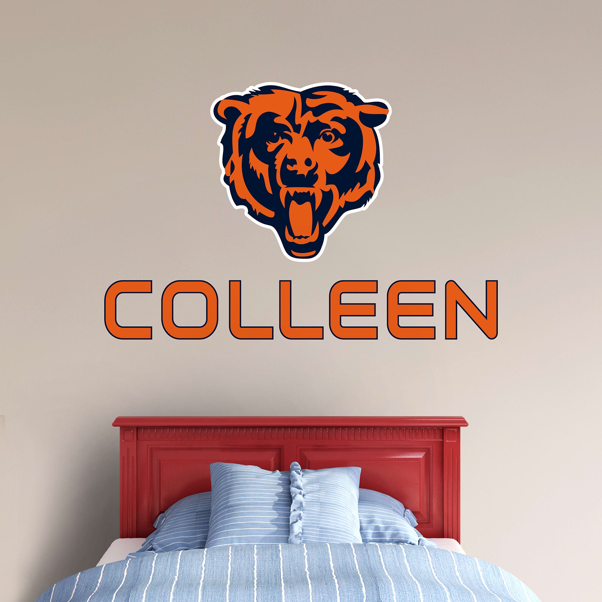 Chicago Bears: Bear Logo Stacked Personalized Name - Officially Licensed NFL Transfer Decal in Orange (52"W x 39.5"H) by Fathead
