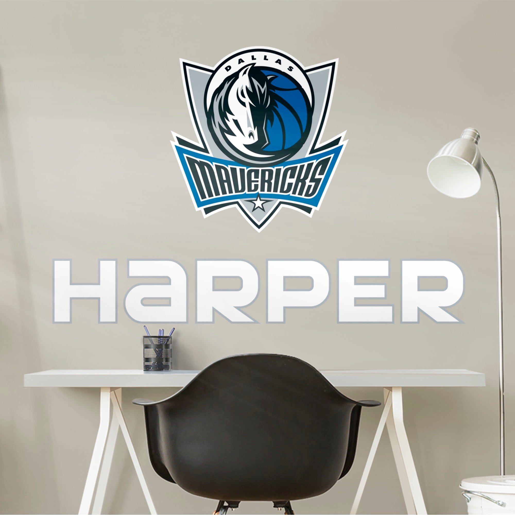 Dallas Mavericks: Stacked Personalized Name - Officially Licensed NBA Transfer Decal in White (39.5"W x 52"H) by Fathead | Vinyl