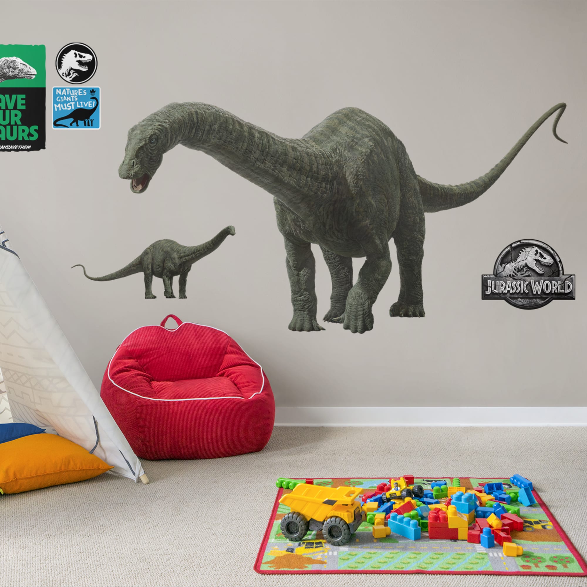 Apatosaurus - Jurassic World: Fallen Kingdom - Officially Licensed Removable Wall Decal Huge Character + 5 Decals (92"W x 47"H)