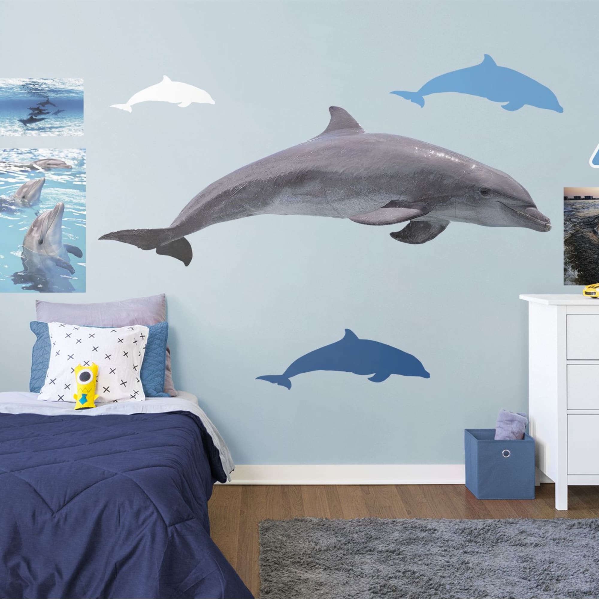 Bottle Nose Dolphin - Removable Vinyl Decal Huge Animal + 6 Decals (89"W x 31"H) by Fathead