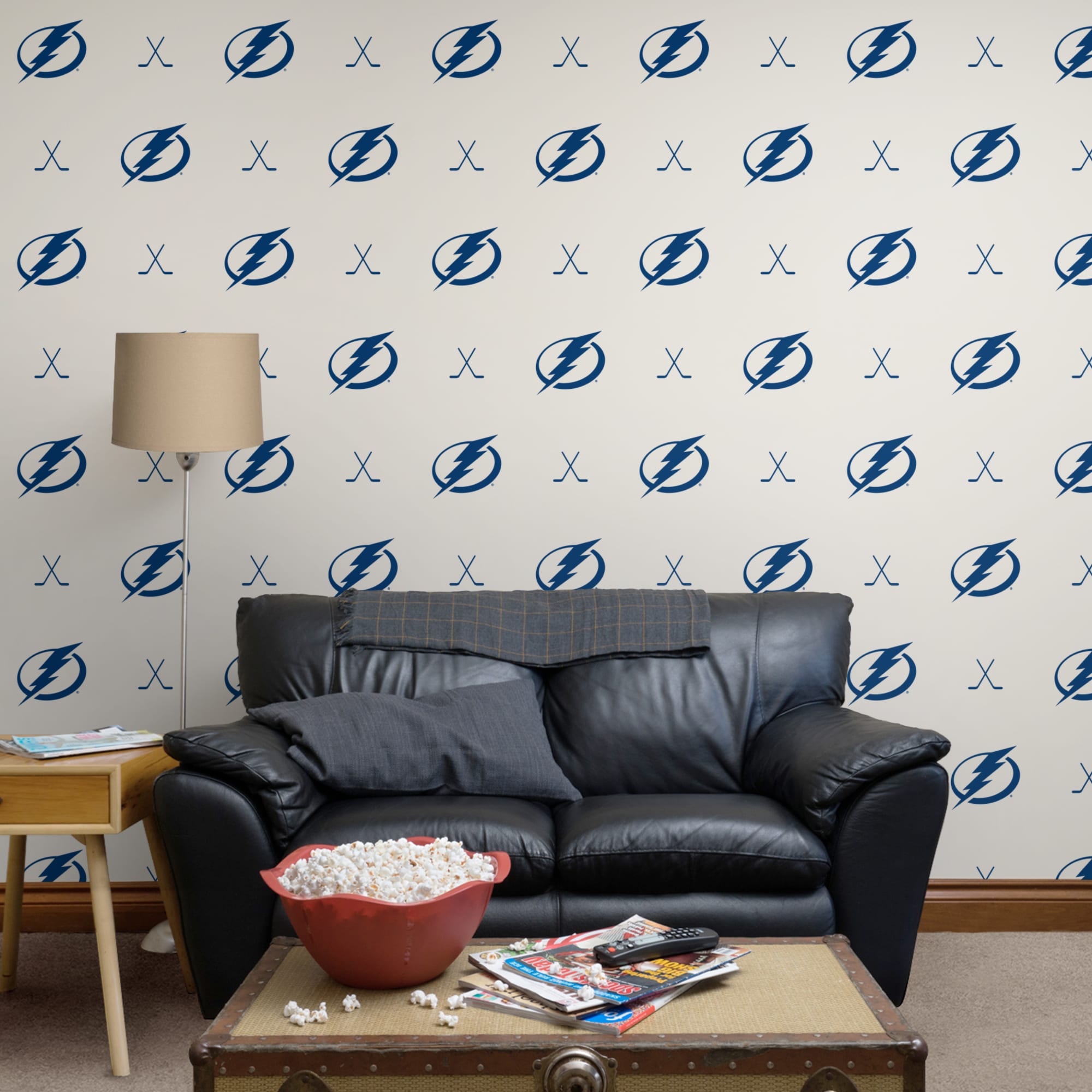 Tampa Bay Lightning: Sticks Pattern - Officially Licensed NHL Removable Wallpaper 12" x 12" Sample by Fathead