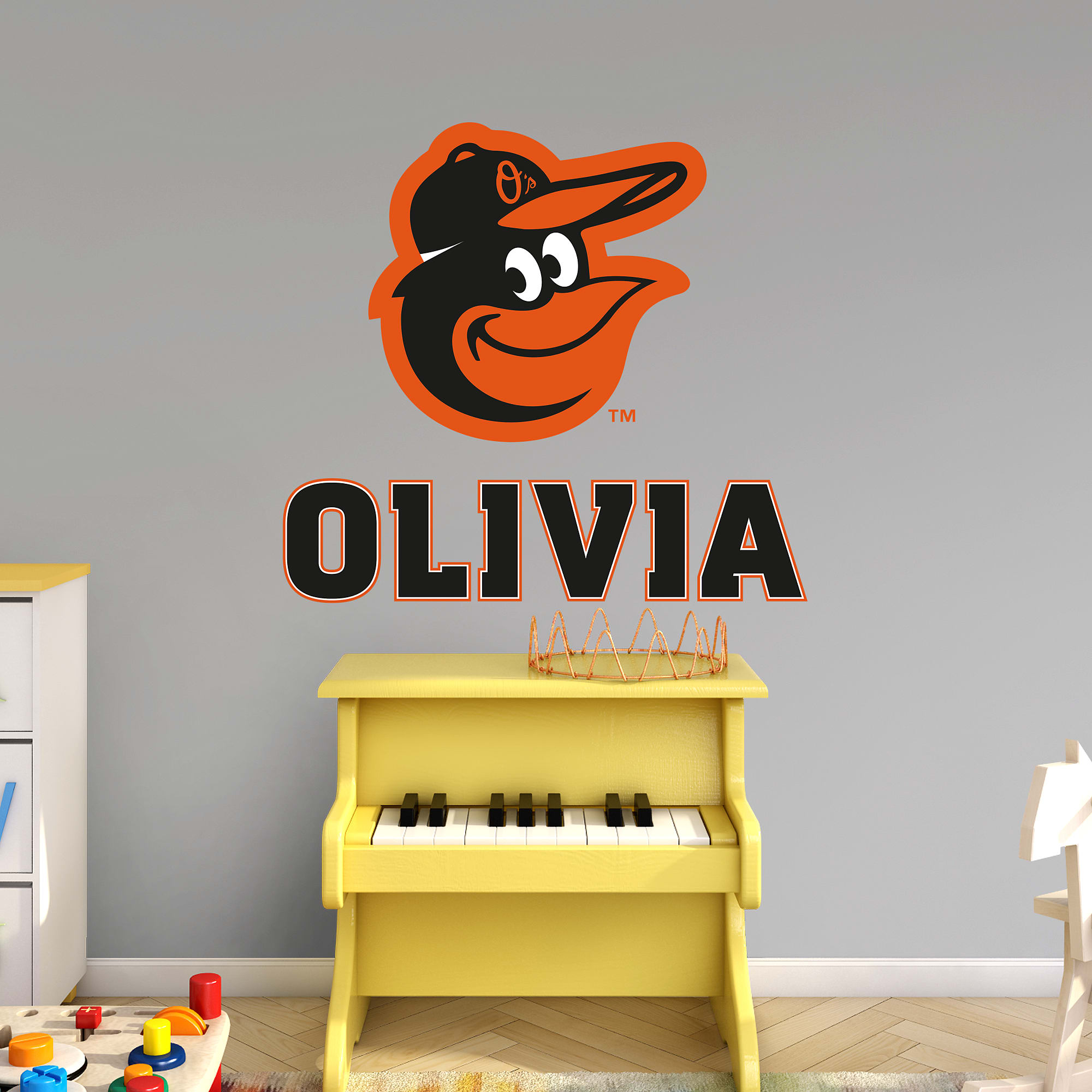 Baltimore Orioles: Alternate Stacked Personalized Name - Officially Licensed MLB Transfer Decal in Black (52"W x 39.5"H) by Fath