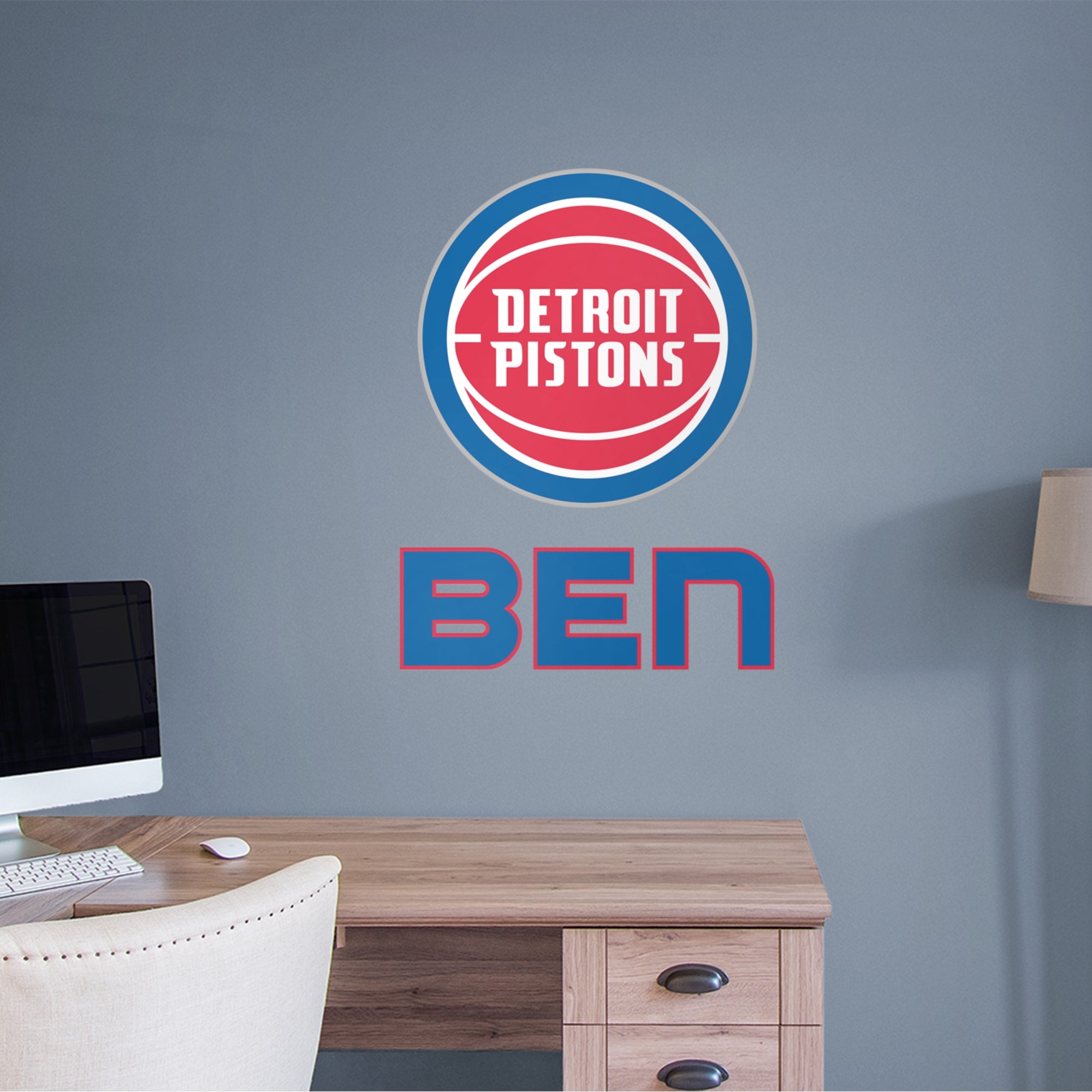 Detroit Pistons: Stacked Personalized Name - Officially Licensed NBA Transfer Decal in Blue (39.5"W x 52"H) by Fathead | Vinyl