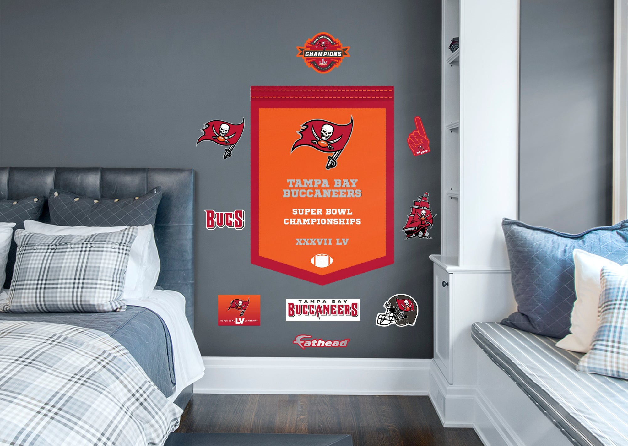 Tampa Bay Buccaneers 2021 Super Bowl Championships Banner - Officially Licensed NFL Removable Wall Decal Giant Icon + 9 Decals (