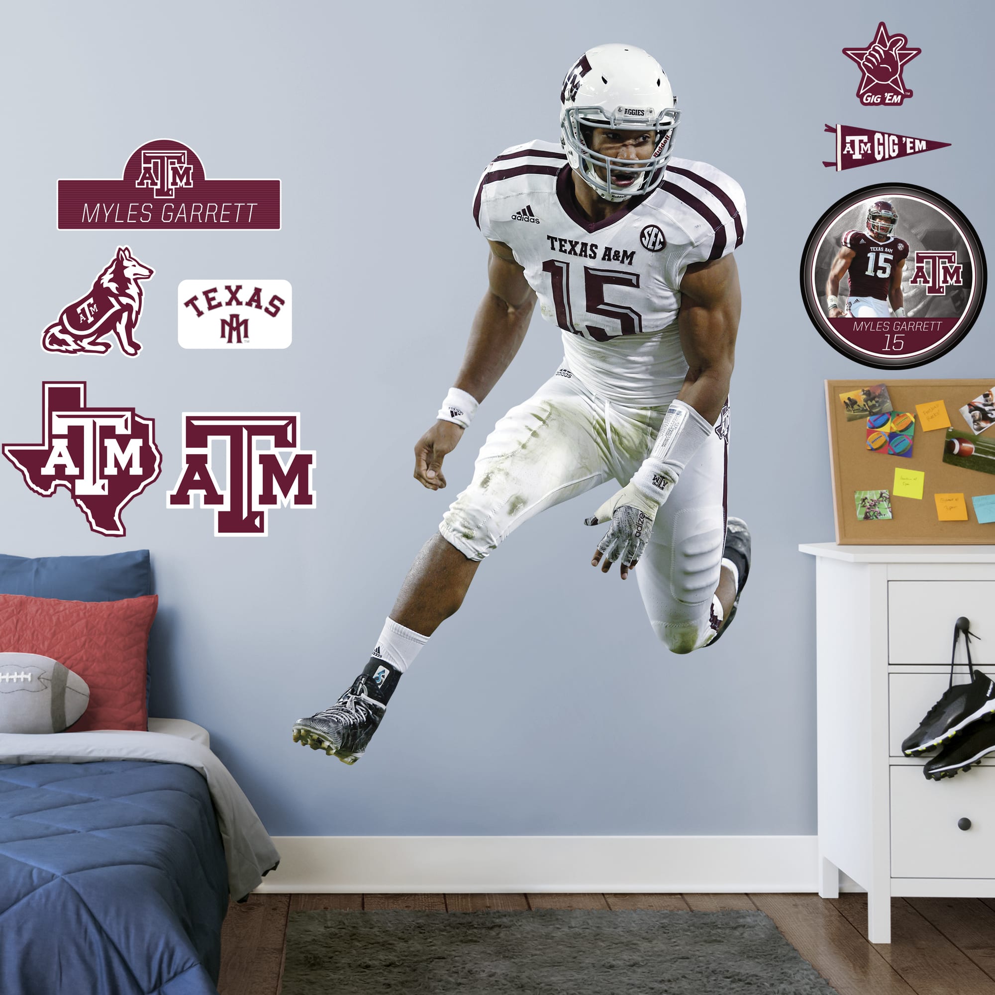 Myles Garrett for Texas A&M Aggies: Texas A&M - Officially Licensed Removable Wall Decal Life-Size Athlete + 2 Decals (49"W x 73