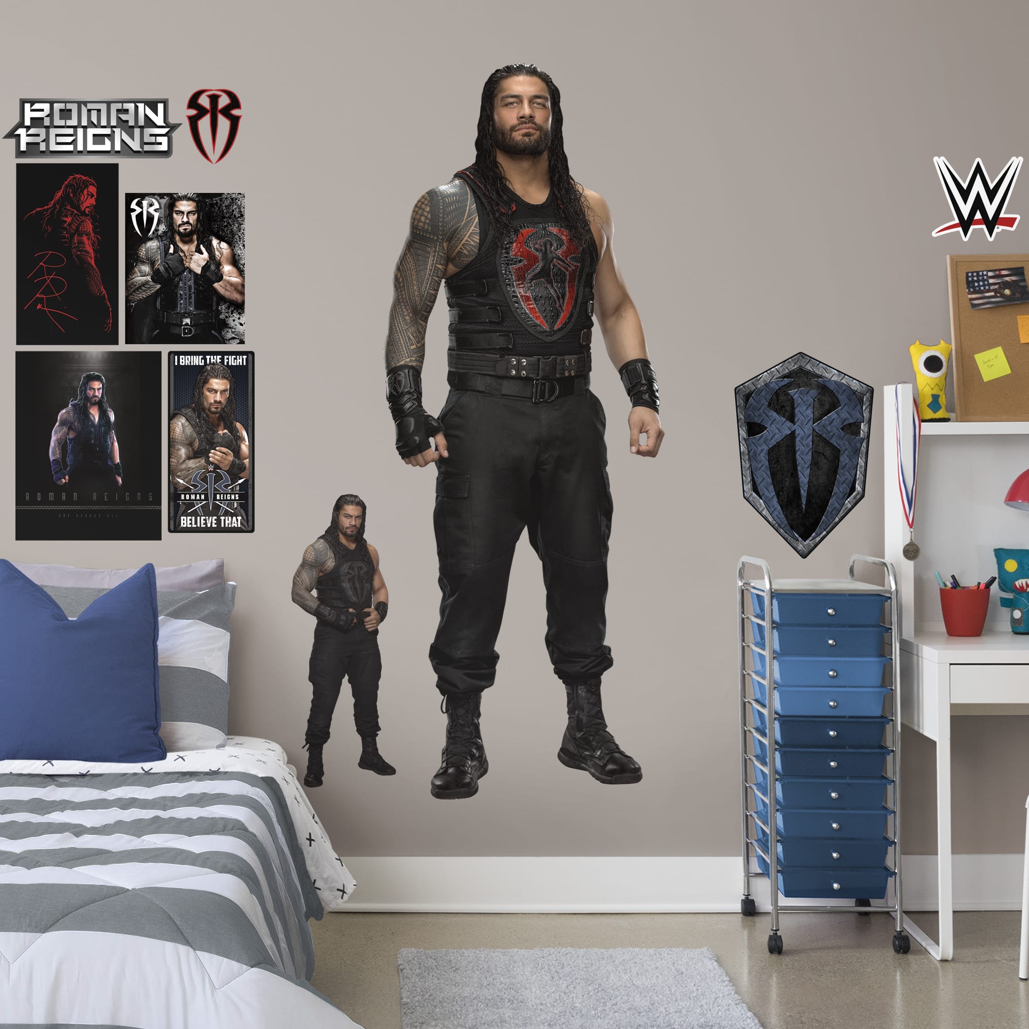 Roman Reigns for WWE - Officially Licensed Removable Wall Decal Life-Size Superstar + 10 Decals (30"W x 78"H) by Fathead | Vinyl