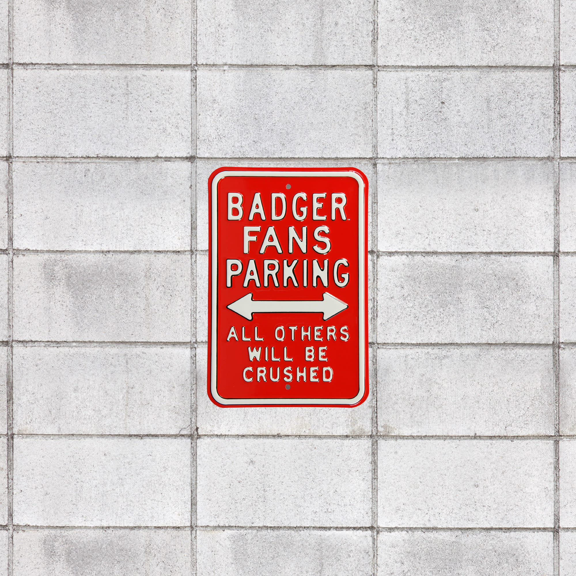 Wisconsin Badgers: Crushed Parking - Officially Licensed Metal Street Sign 18.0"W x 12.0"H by Fathead | 100% Steel