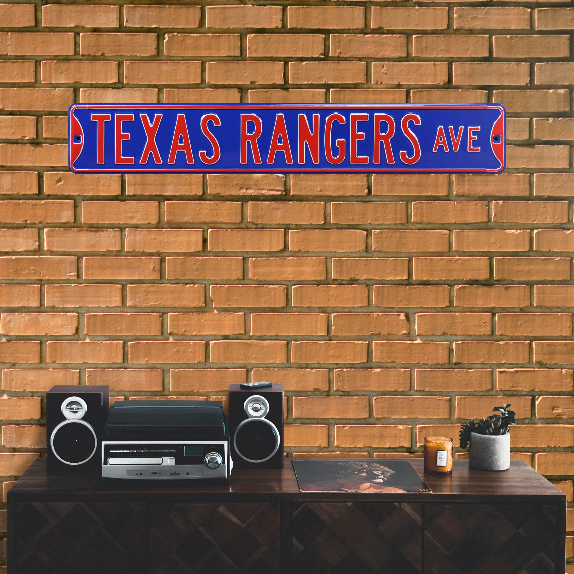 Texas Rangers Steel Street Sign-TEXAS RANGERS AVE 36" W x 6" H by Fathead