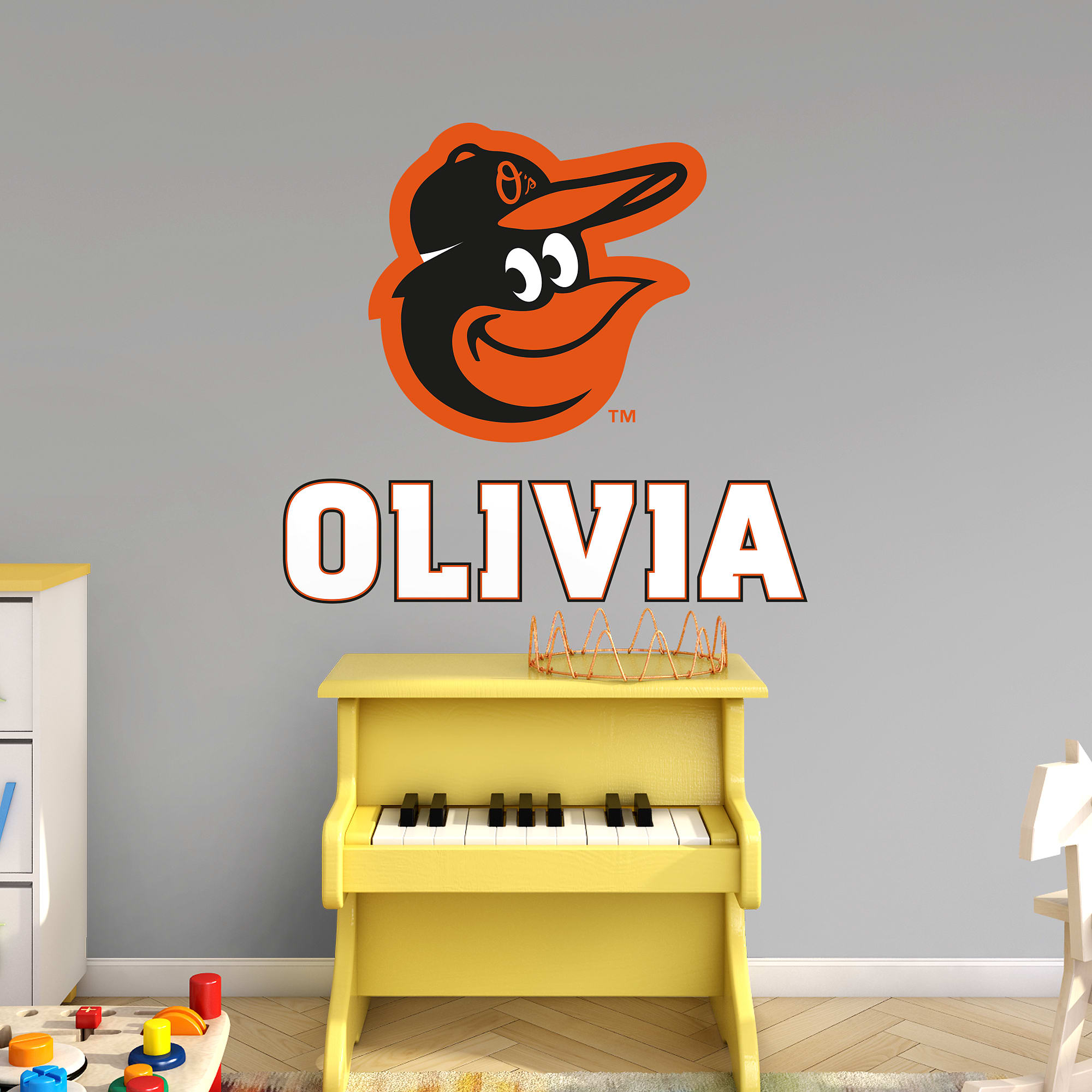 Baltimore Orioles: Alternate Stacked Personalized Name - Officially Licensed MLB Transfer Decal in White (52"W x 39.5"H) by Fath