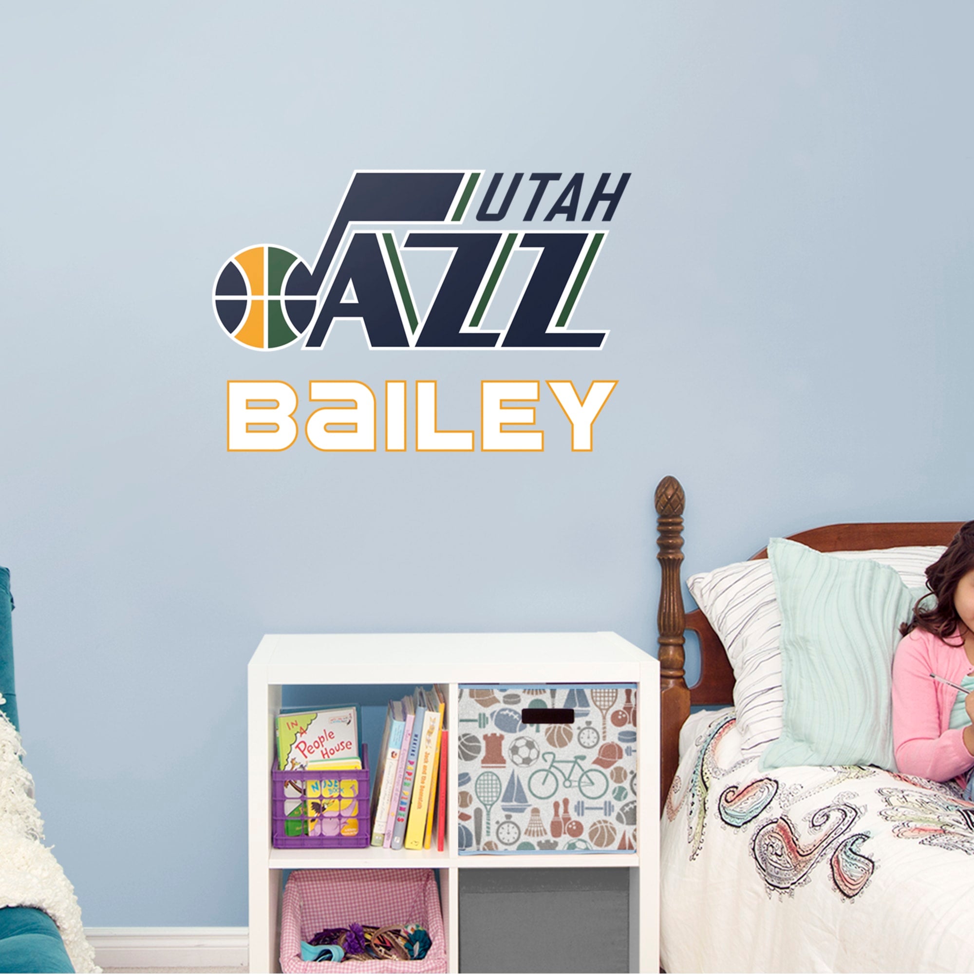 Utah Jazz: Stacked Personalized Name - Officially Licensed NBA Transfer Decal in White (39.5"W x 52"H) by Fathead | Vinyl