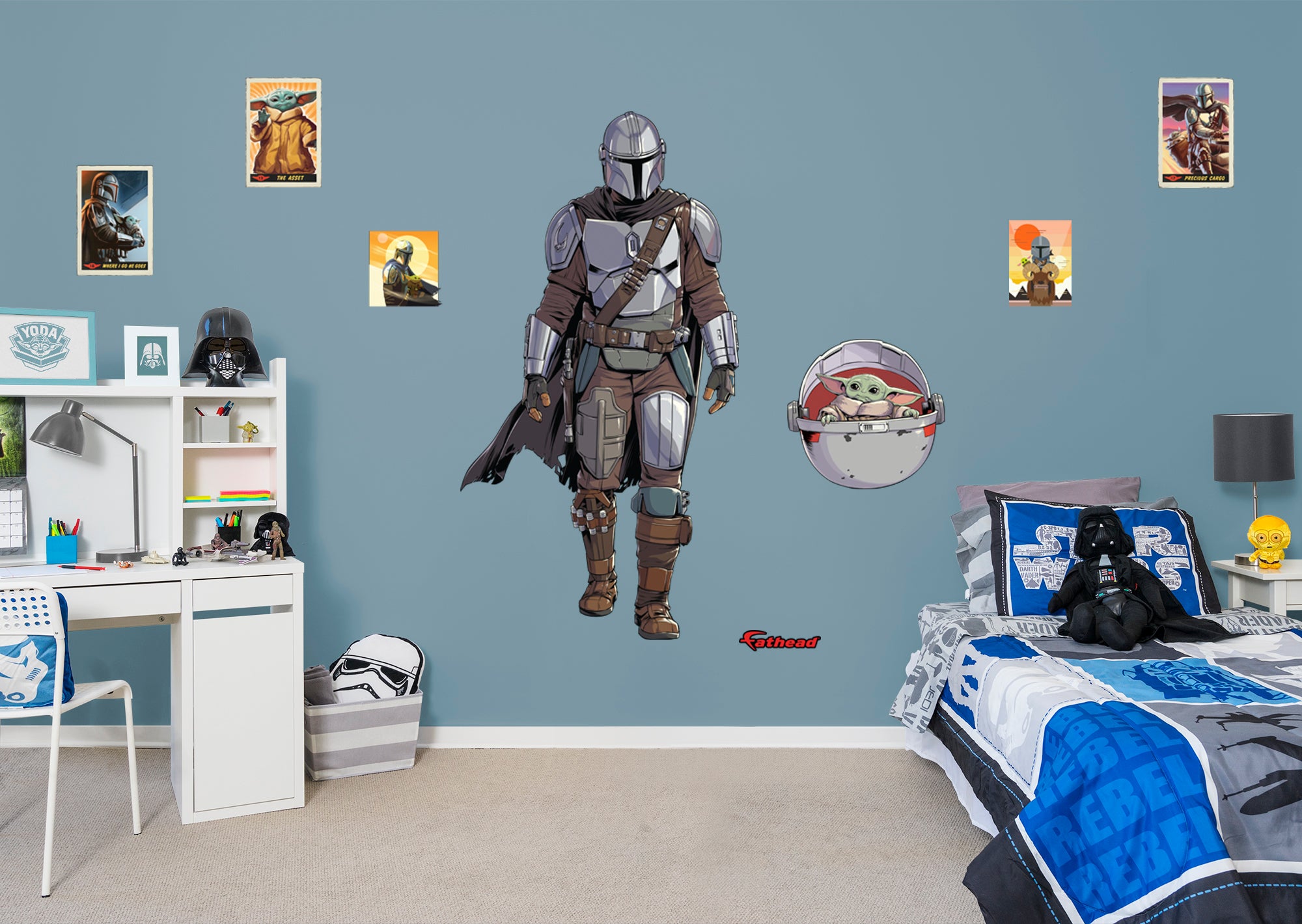 The Mandalorian with Child - Officially Licensed Star Wars Removable Wall Decal Life-Size Character + 7 Decals by Fathead | Viny