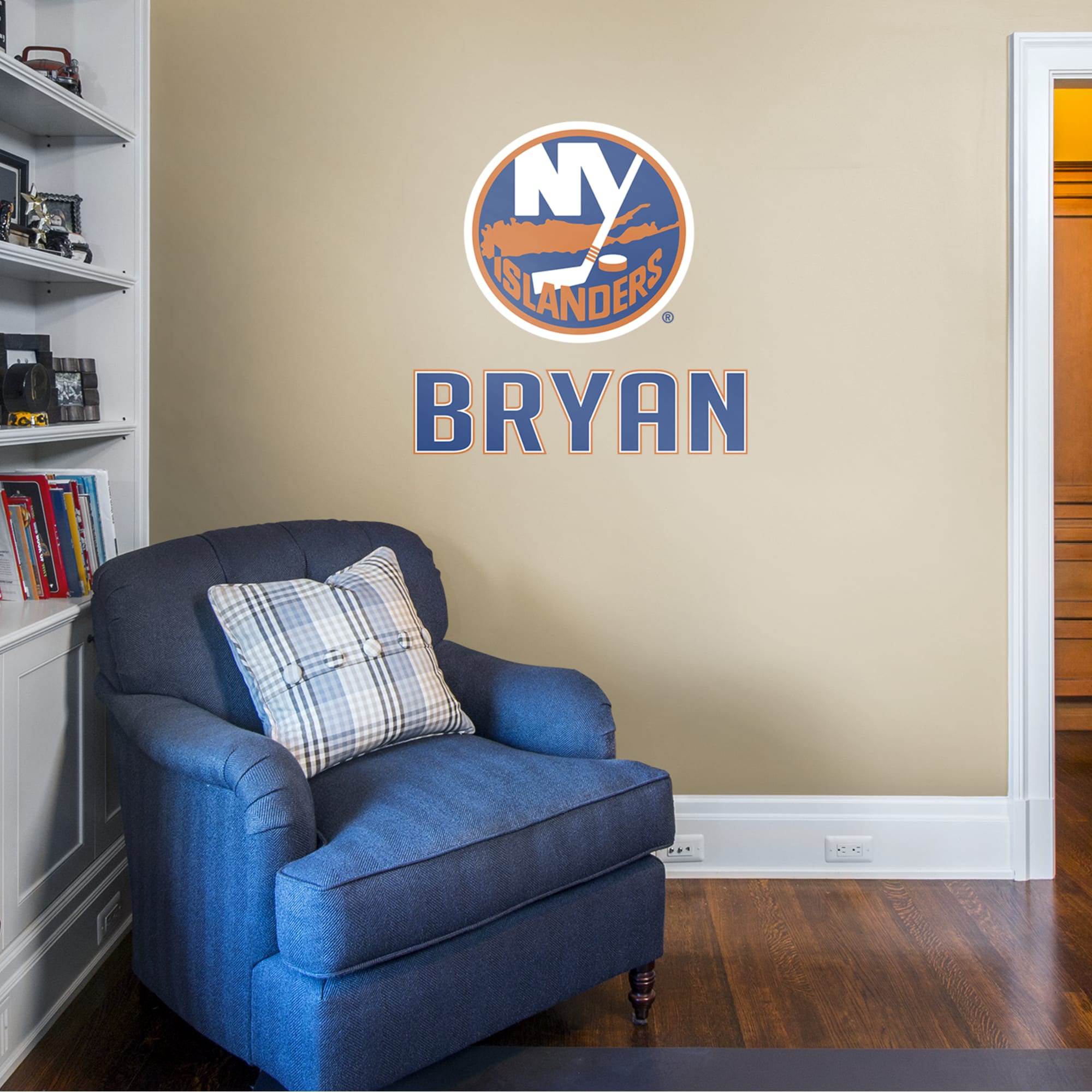 New York Islanders: Stacked Personalized Name - Officially Licensed NHL Transfer Decal in Blue (39.5"W x 52"H) by Fathead | Viny