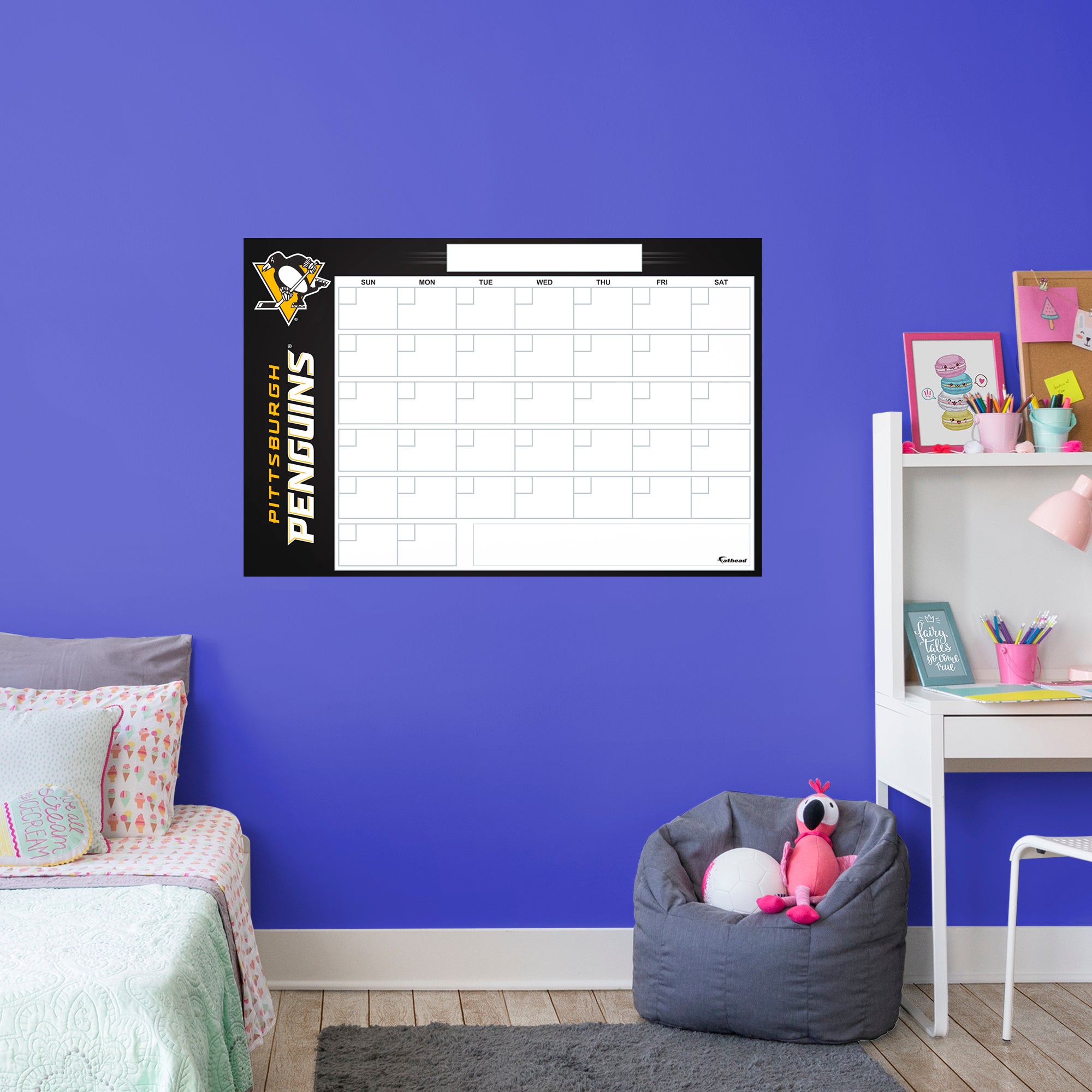 Pittsburgh Penguins Dry Erase Calendar - Officially Licensed NHL Removable Wall Decal Giant Decal (57"W x 34"H) by Fathead | Vin