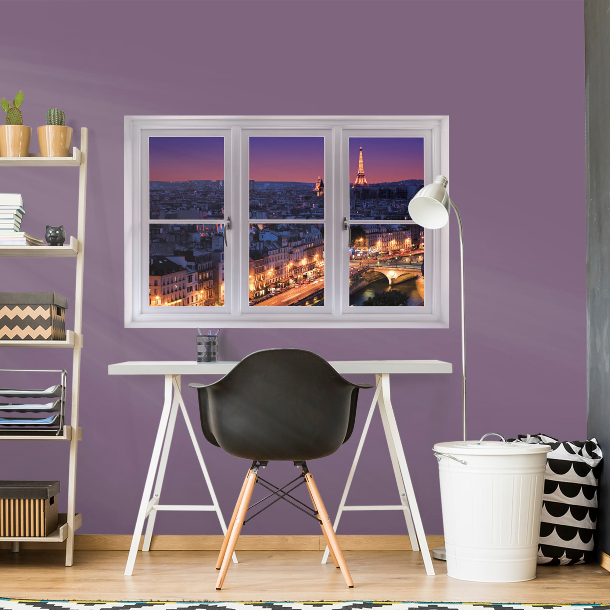 Instant Window: Paris Skyline at Night - Removable Wall Graphic 51.0"W x 34.0"H by Fathead | Vinyl