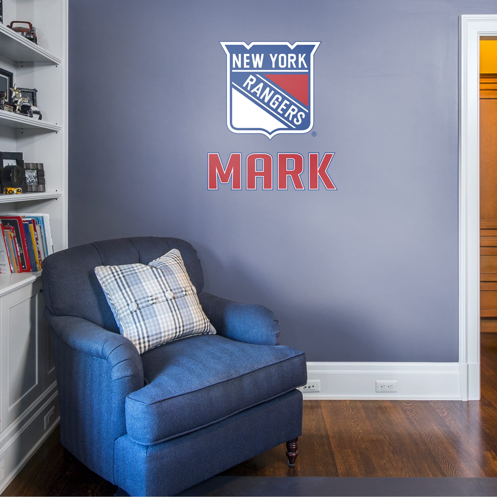 New York Rangers: Stacked Personalized Name - Officially Licensed NHL Transfer Decal in Red (39.5"W x 52"H) by Fathead | Vinyl