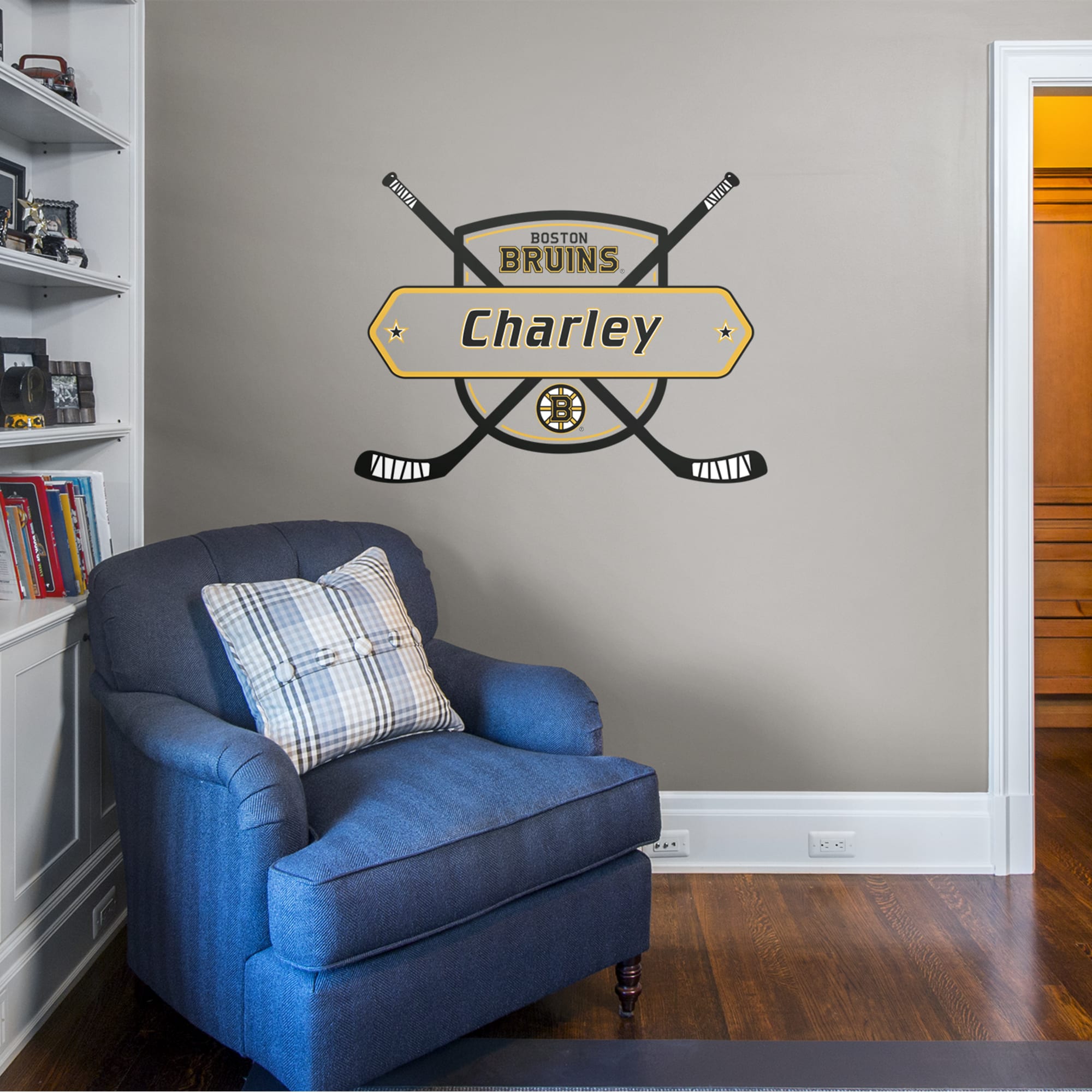 Boston Bruins: Personalized Name - Officially Licensed NHL Removable Wall Decal 51.0"W x 38.0"H by Fathead | Vinyl