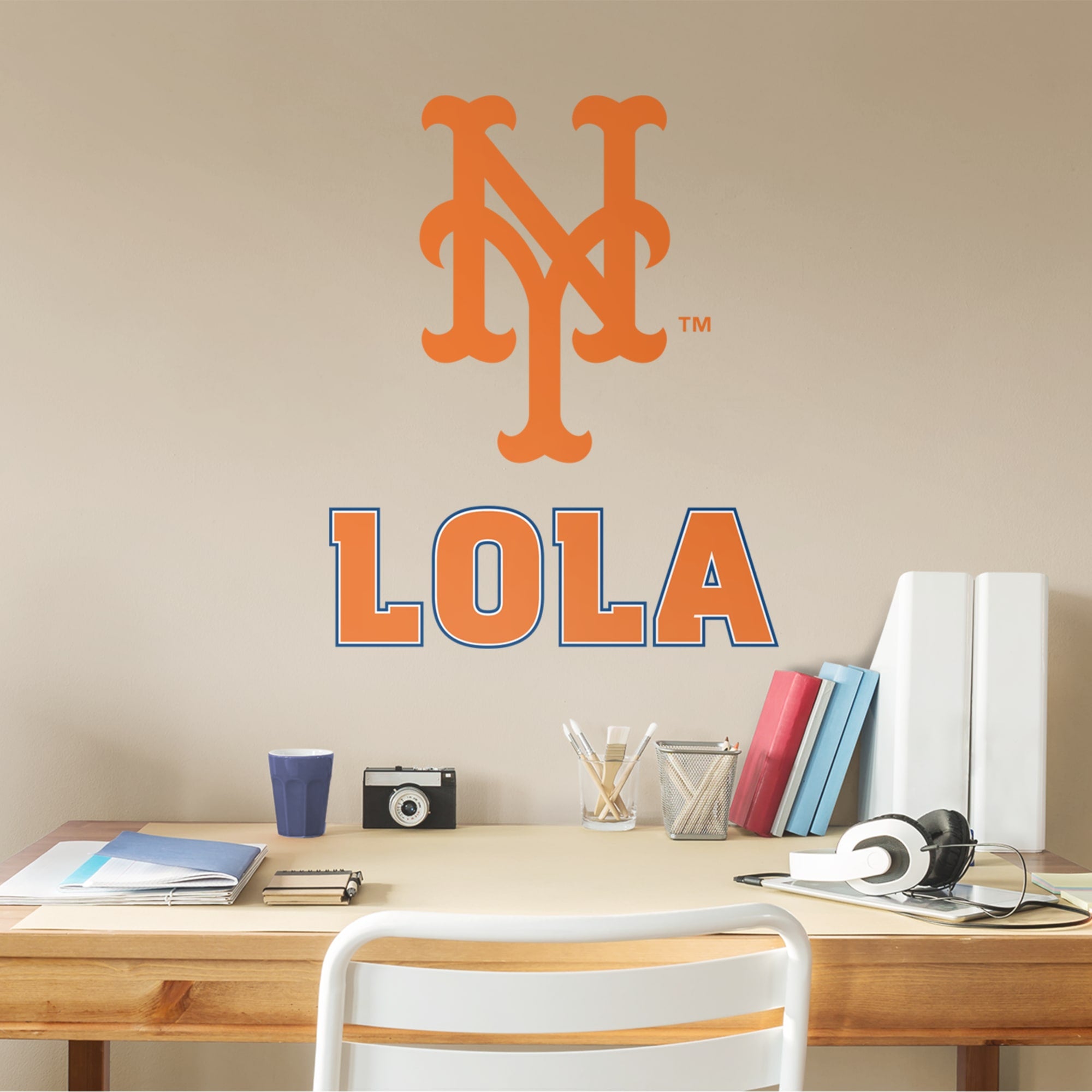 New York Mets: Stacked "NY" Personalized Name - Officially Licensed MLB Transfer Decal in Orange (52"W x 39.5"H) by Fathead | Vi