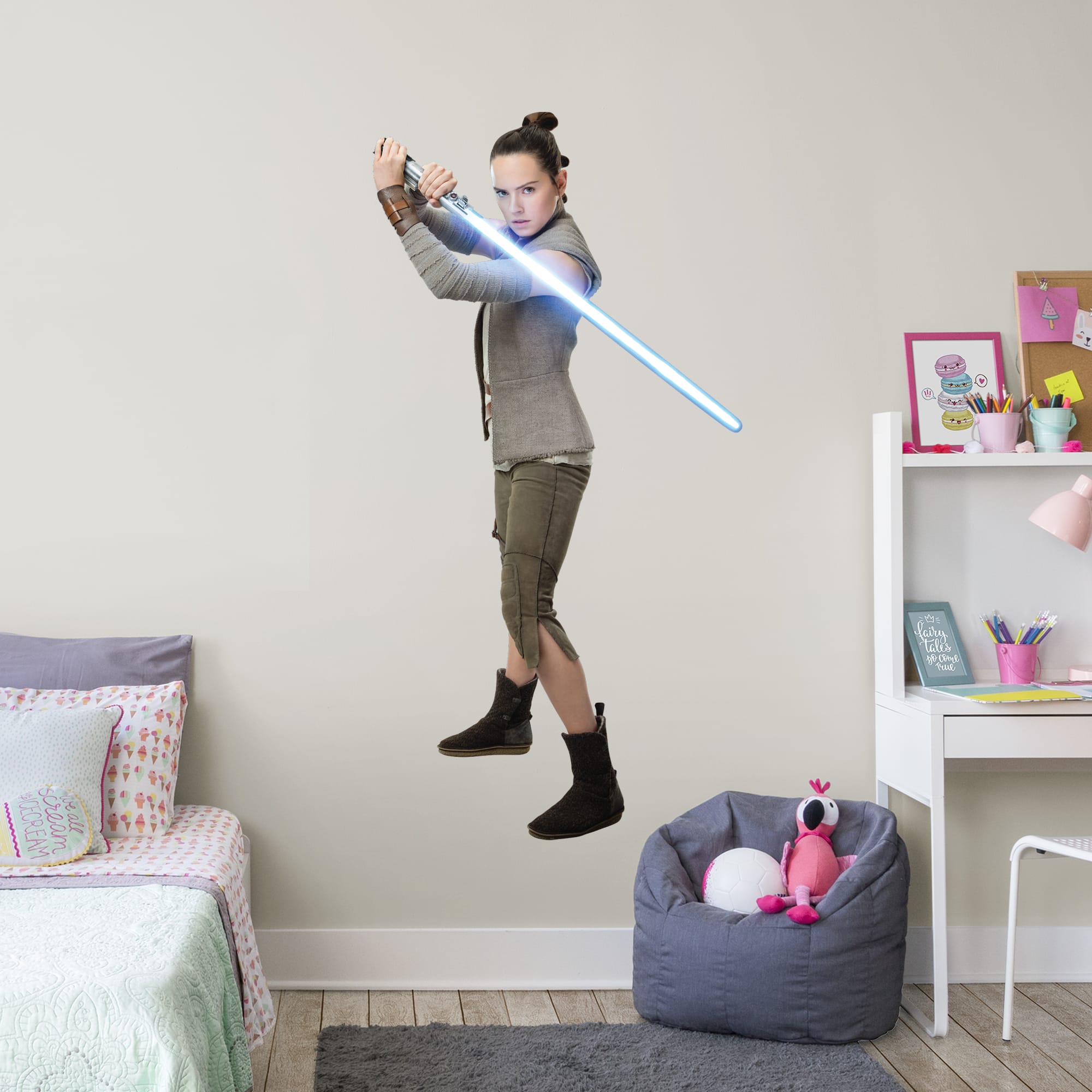 Rey: In Training - Officially Licensed Removable Wall Decal Life-Size Character + 2 Decals (37"W x 73"H) by Fathead | Vinyl