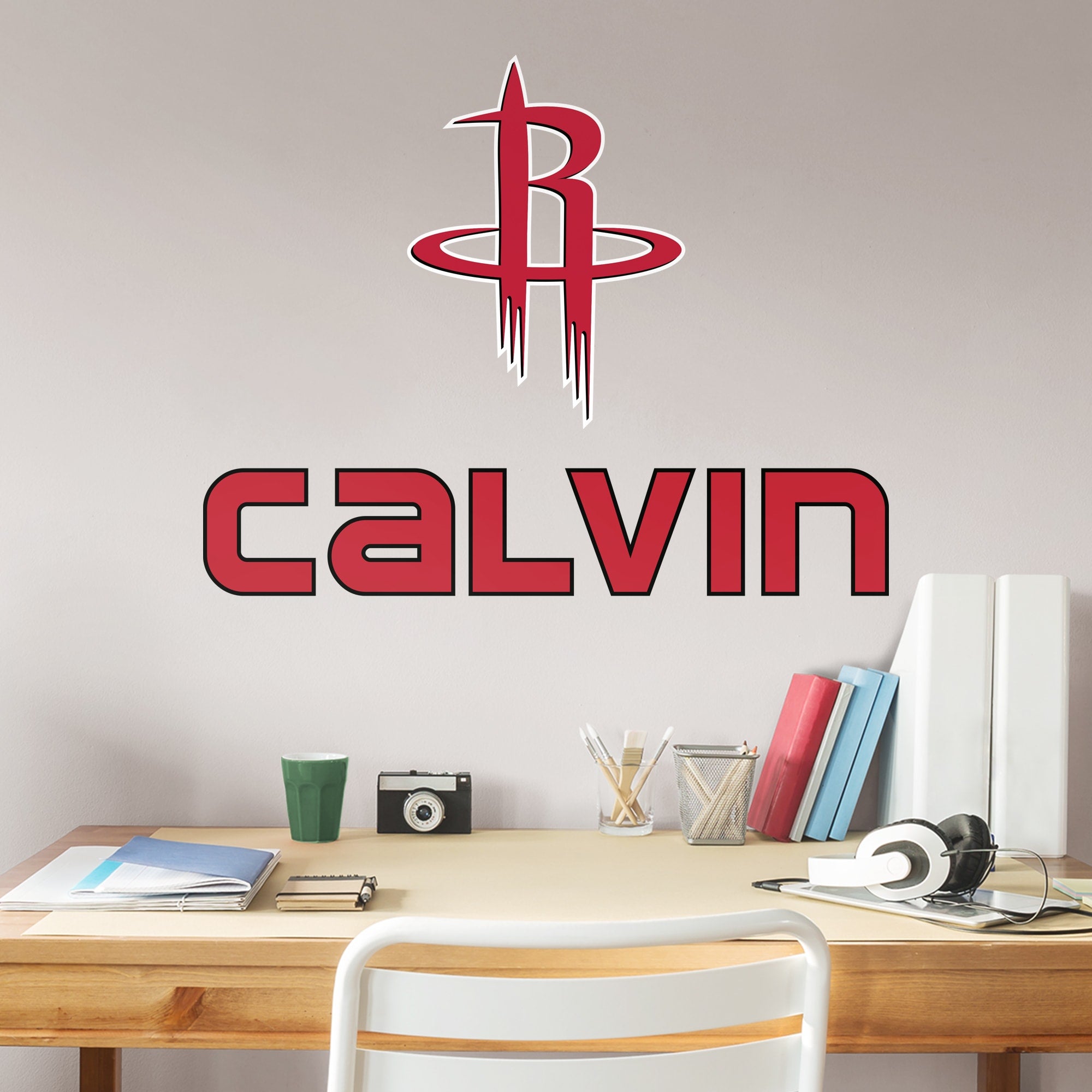 Houston Rockets: Stacked Personalized Name - Officially Licensed NBA Transfer Decal in Red (17"W x 23"H) by Fathead | Vinyl