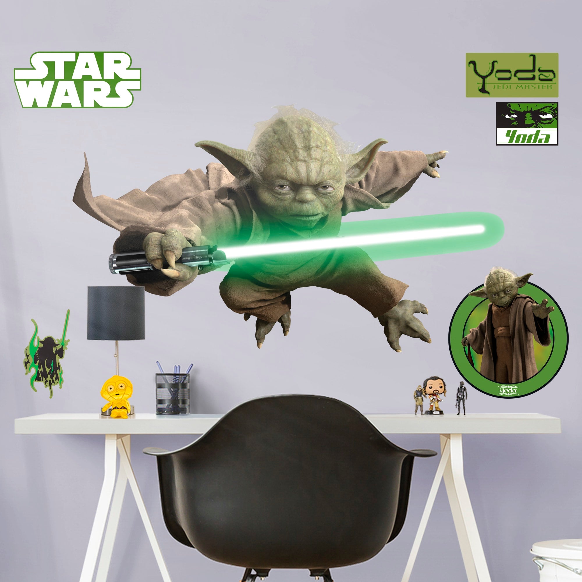 Yoda - Officially Licensed Removable Wall Decal Life-Size Character + 5 Decals (45"W x 26"H) by Fathead | Vinyl