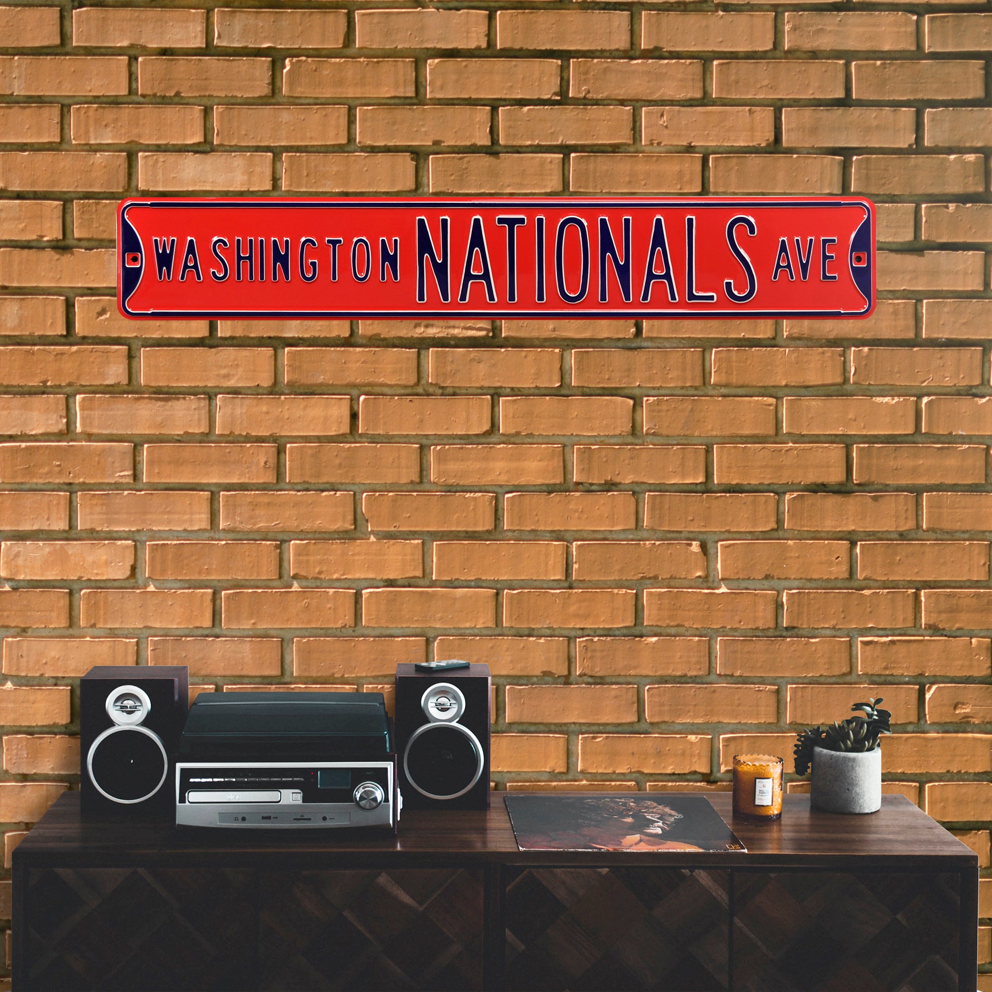 Washington Nationals Steel Street Sign-WASHINGTON NATIONALS on Red 36" W x 6" H by Fathead