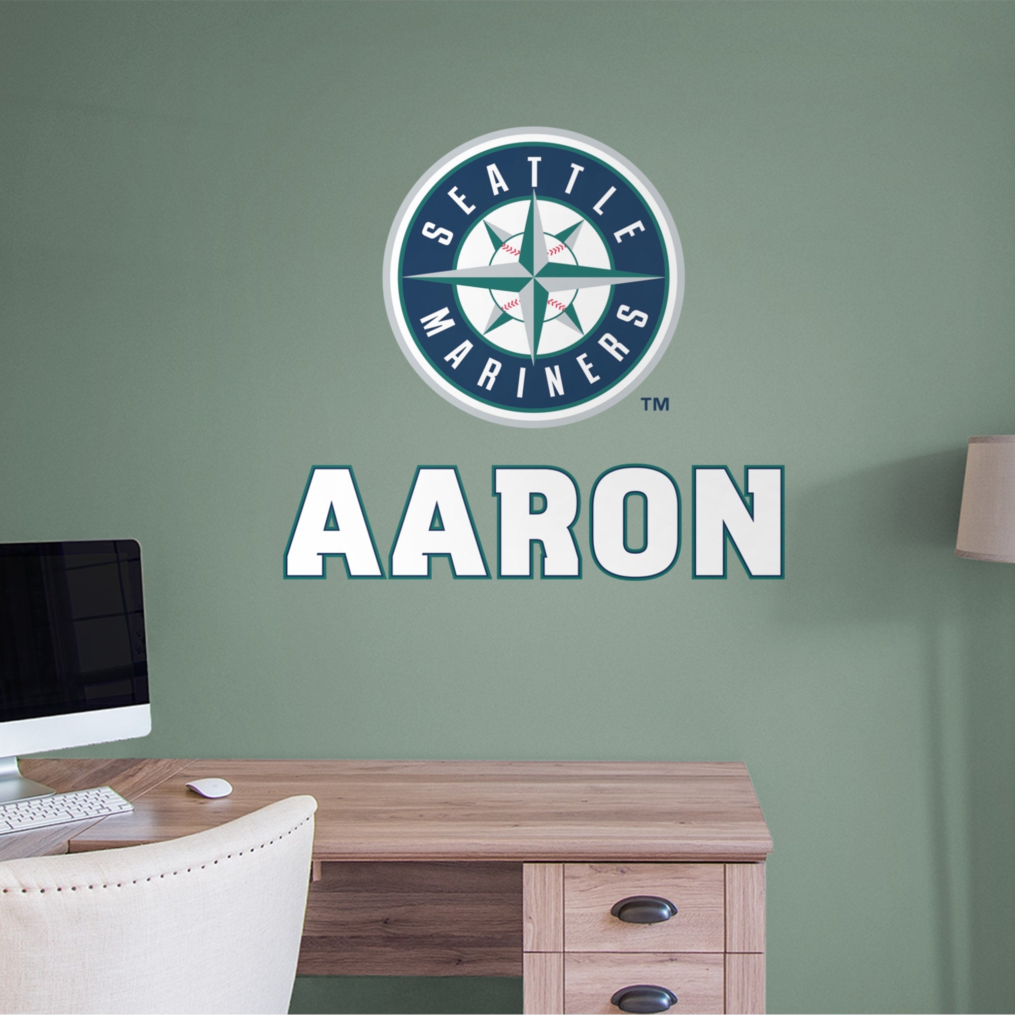 Seattle Mariners: Stacked Personalized Name - Officially Licensed MLB Transfer Decal in White (52"W x 39.5"H) by Fathead | Vinyl