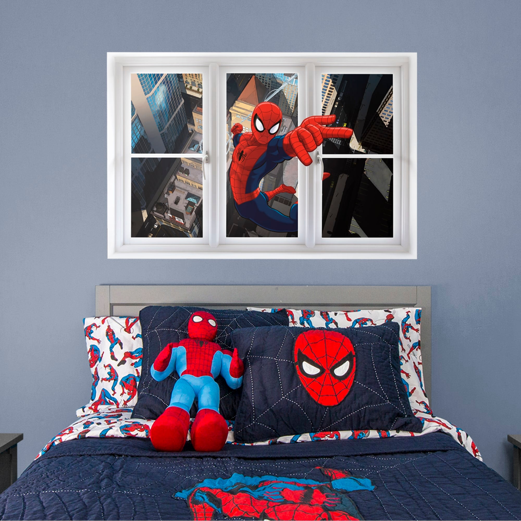 Spider-Man: Swing Instant Window - Officially Licensed Removable Wall Decal 51.0"W x 34.0"H by Fathead | Vinyl