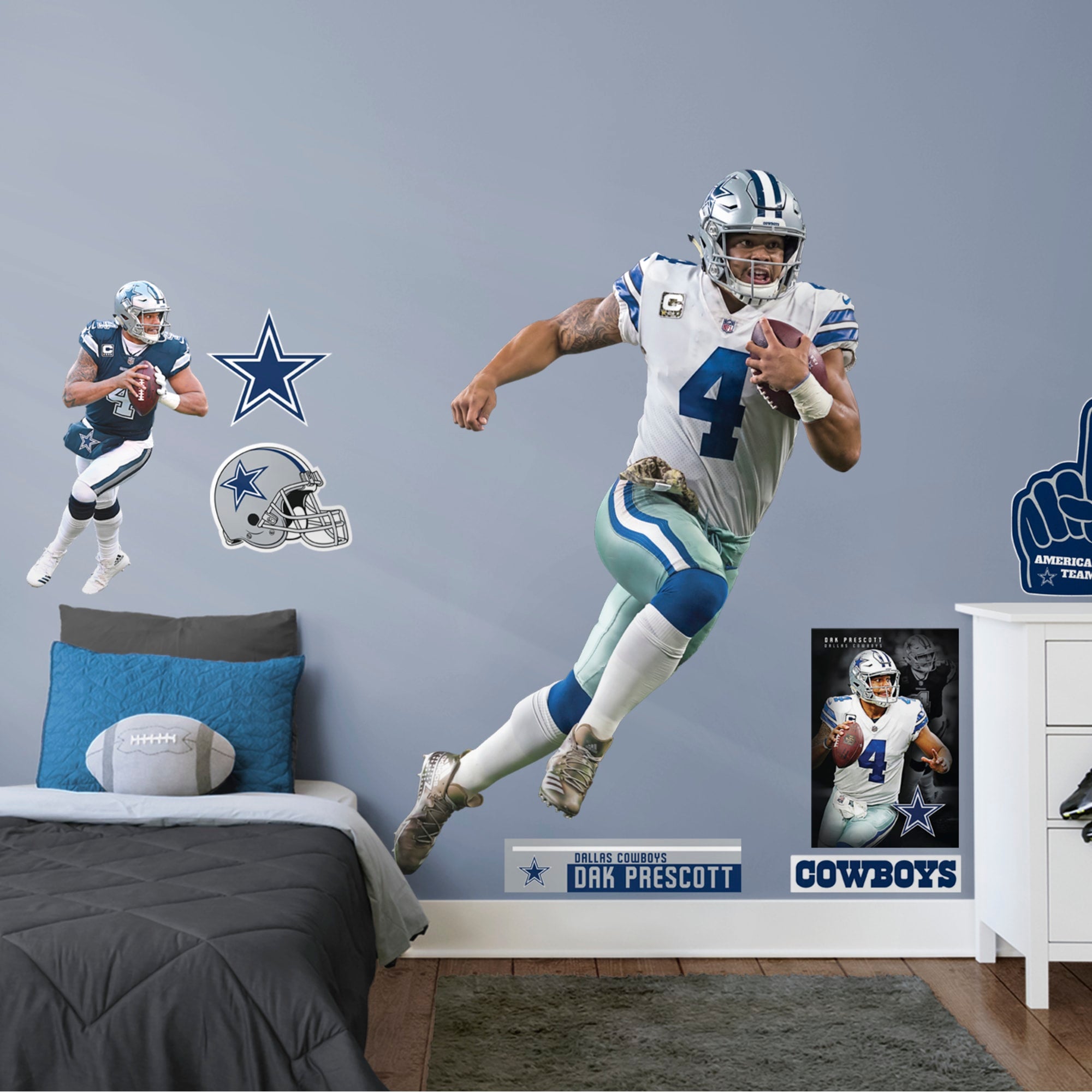 Dak Prescott for Dallas Cowboys: Scramble - Officially Licensed NFL Removable Wall Decal Life-Size Athlete + 10 Decals (51"W x 7