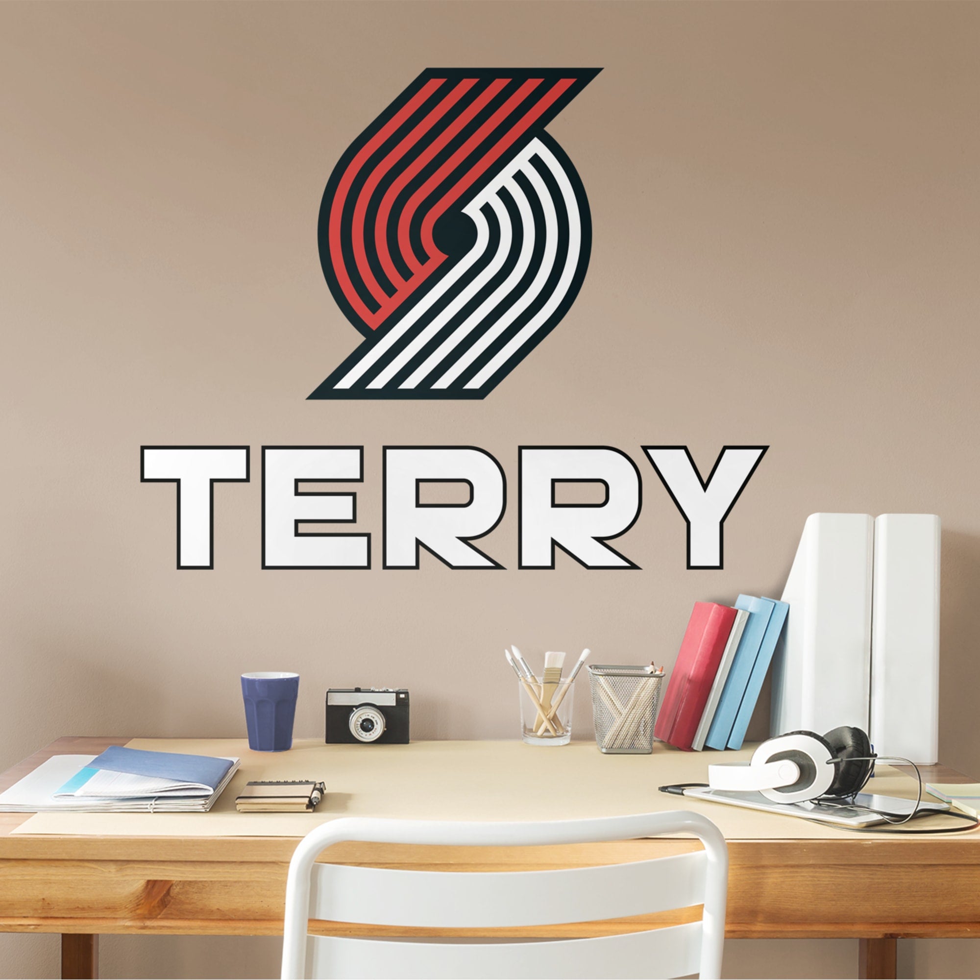 Portland Trail Blazers: Stacked Personalized Name - Officially Licensed NBA Transfer Decal in White (39.5"W x 52"H) by Fathead |