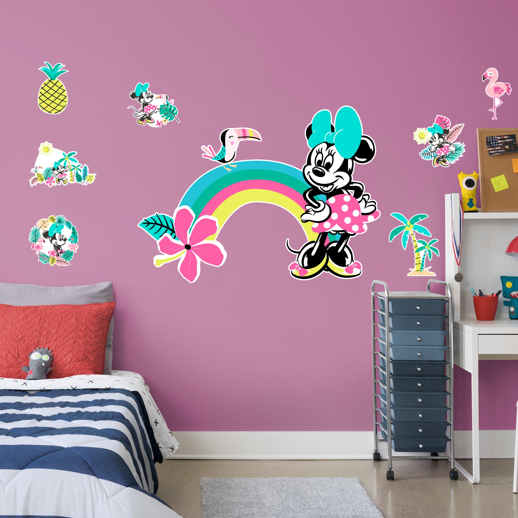Minnie Mouse Tropical Fun - Officially Licensed Disney Removable Wall Decal Giant Character + 7 Decals (51"W x 37"H) by Fathead