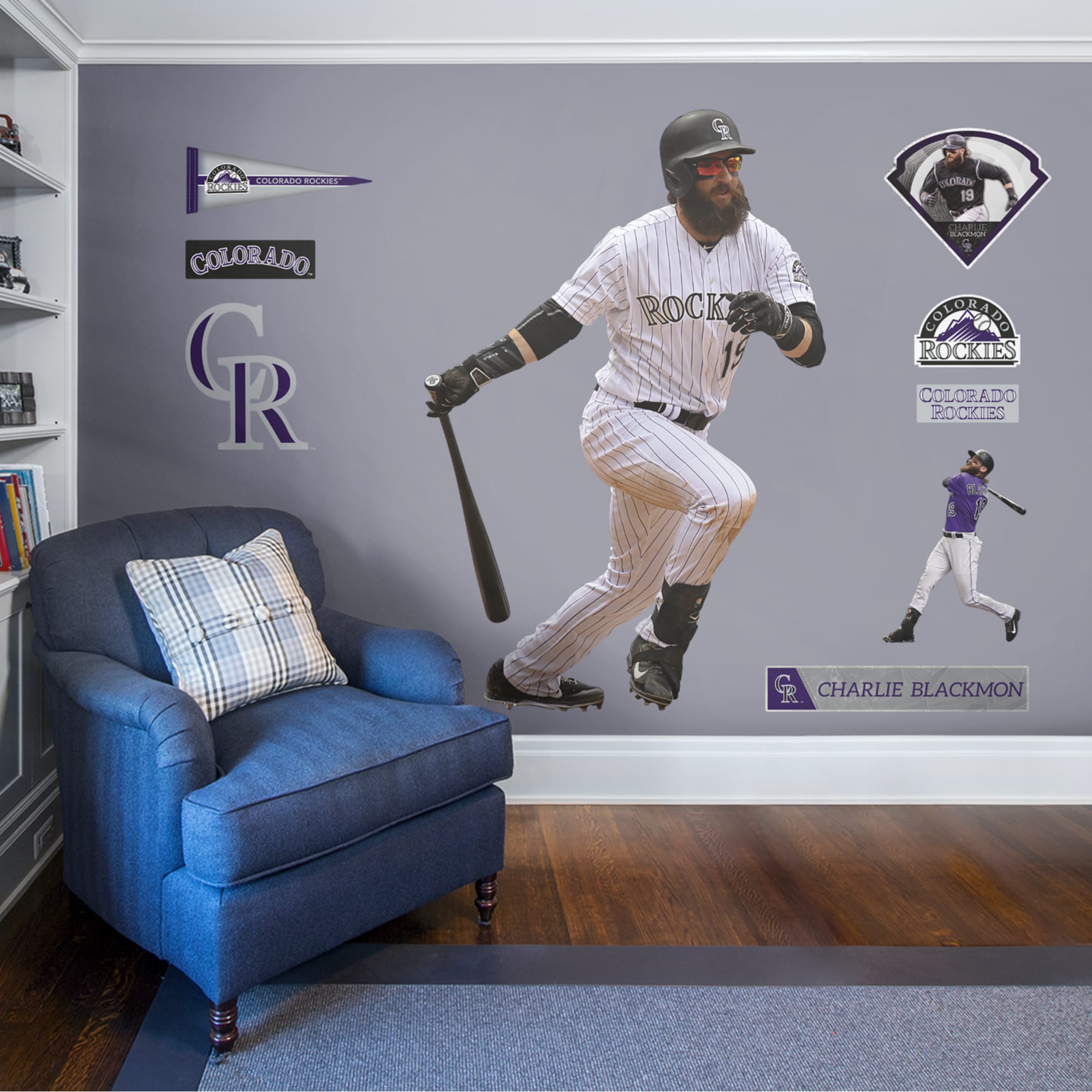 Charlie Blackmon for Colorado Rockies - Officially Licensed MLB Removable Wall Decal Life-Size Athlete + 10 Decals (50"W x 75"H)