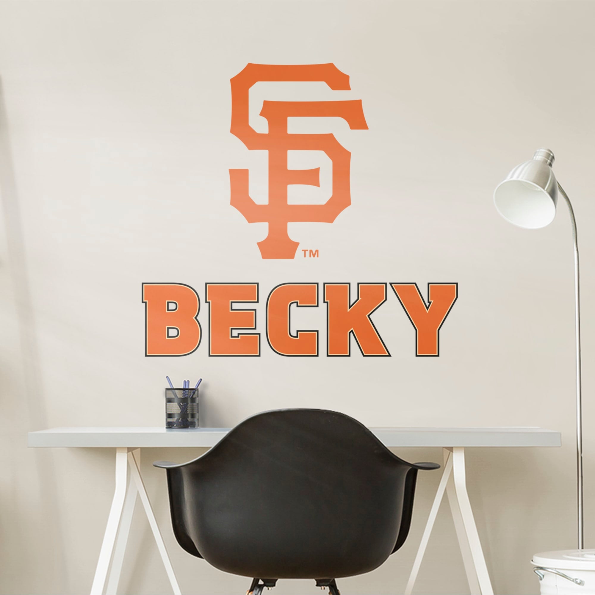 San Francisco Giants: "SF" Stacked Personalized Name - Officially Licensed MLB Transfer Decal in Orange (52"W x 39.5"H) by Fathe