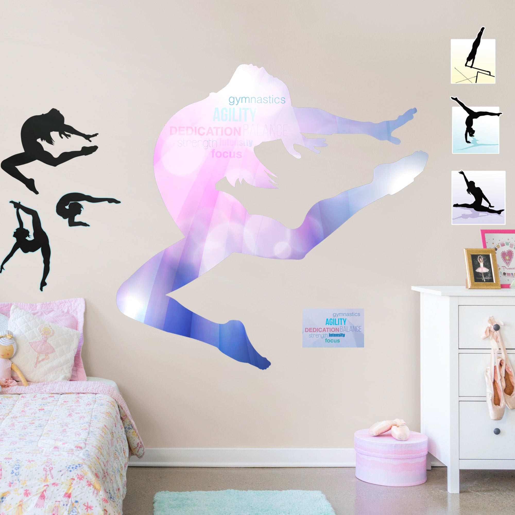 Gymnastics: Silhouette - Removable Vinyl Decal Life-Size Character + 12 Decals (66"W x 65"H) by Fathead