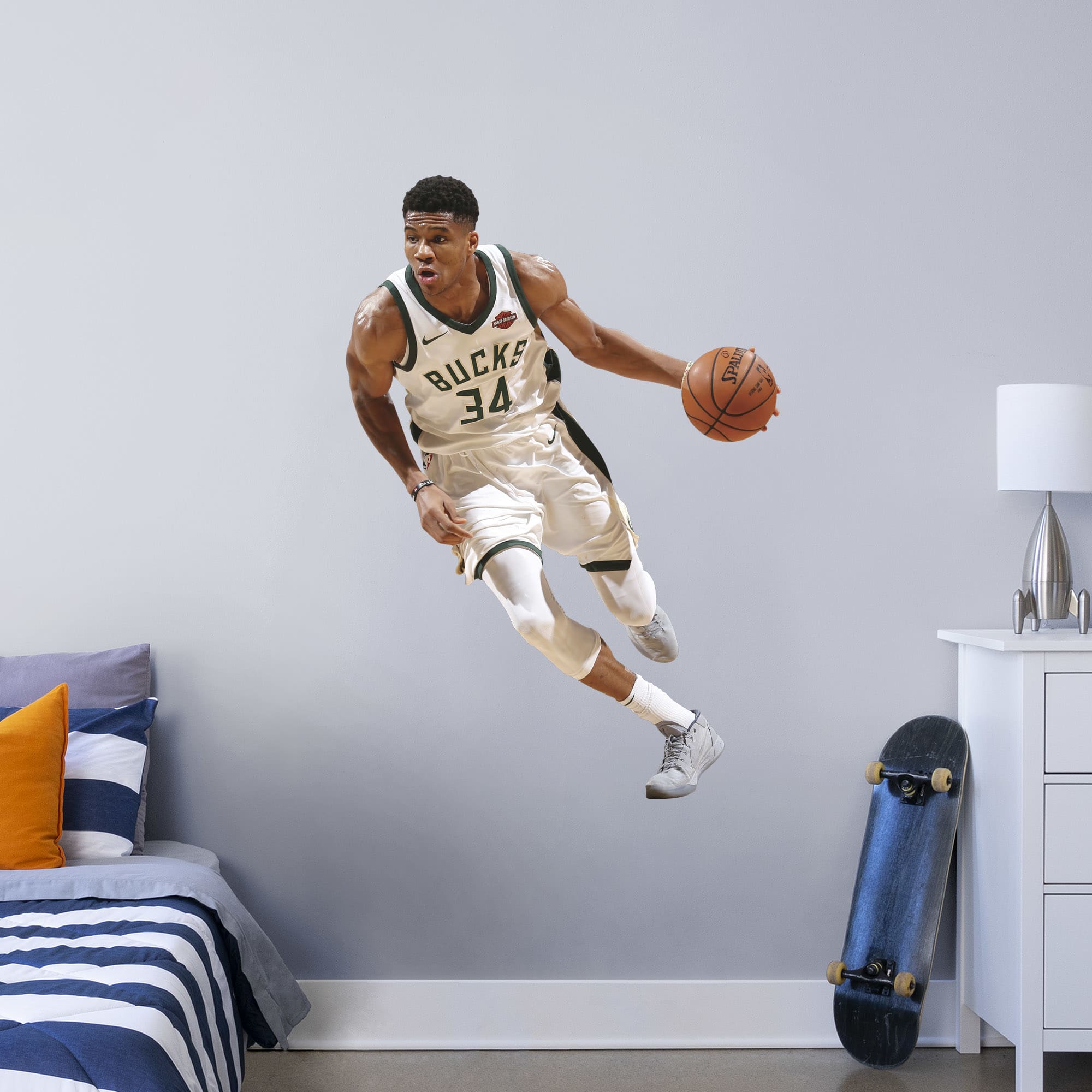 Giannis Antetokounmpo for Milwaukee Bucks - Officially Licensed NBA Removable Wall Decal Giant Athlete + 2 Decals (35"W x 50"H)