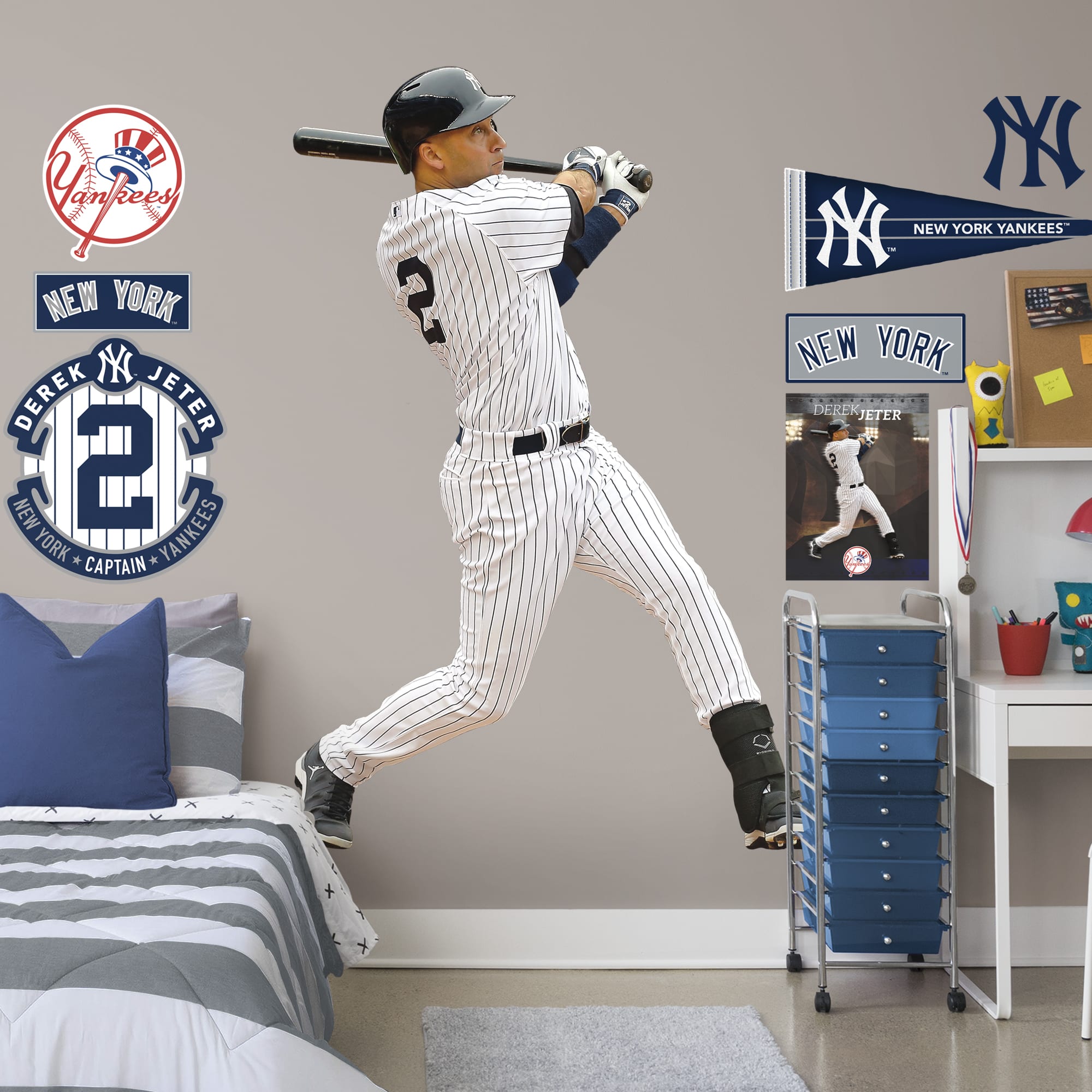 Derek Jeter for New York Yankees: Legacy - Officially Licensed MLB Removable Wall Decal Life-Size Athlete + 11 Decals (50"W x 74