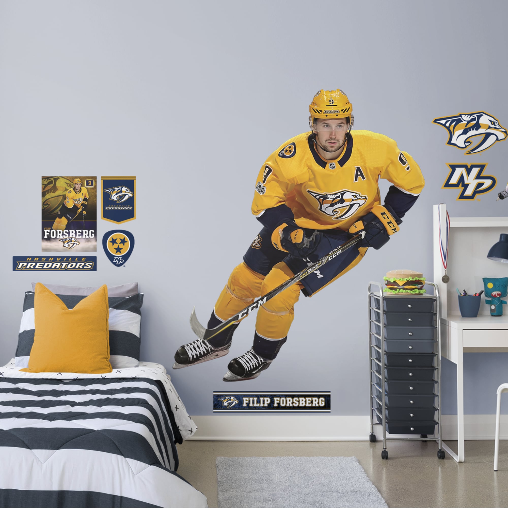 Filip Forsberg for Nashville Predators - Officially Licensed NHL Removable Wall Decal Life-Size Athlete + 9 Decals (61"W x 71"H)