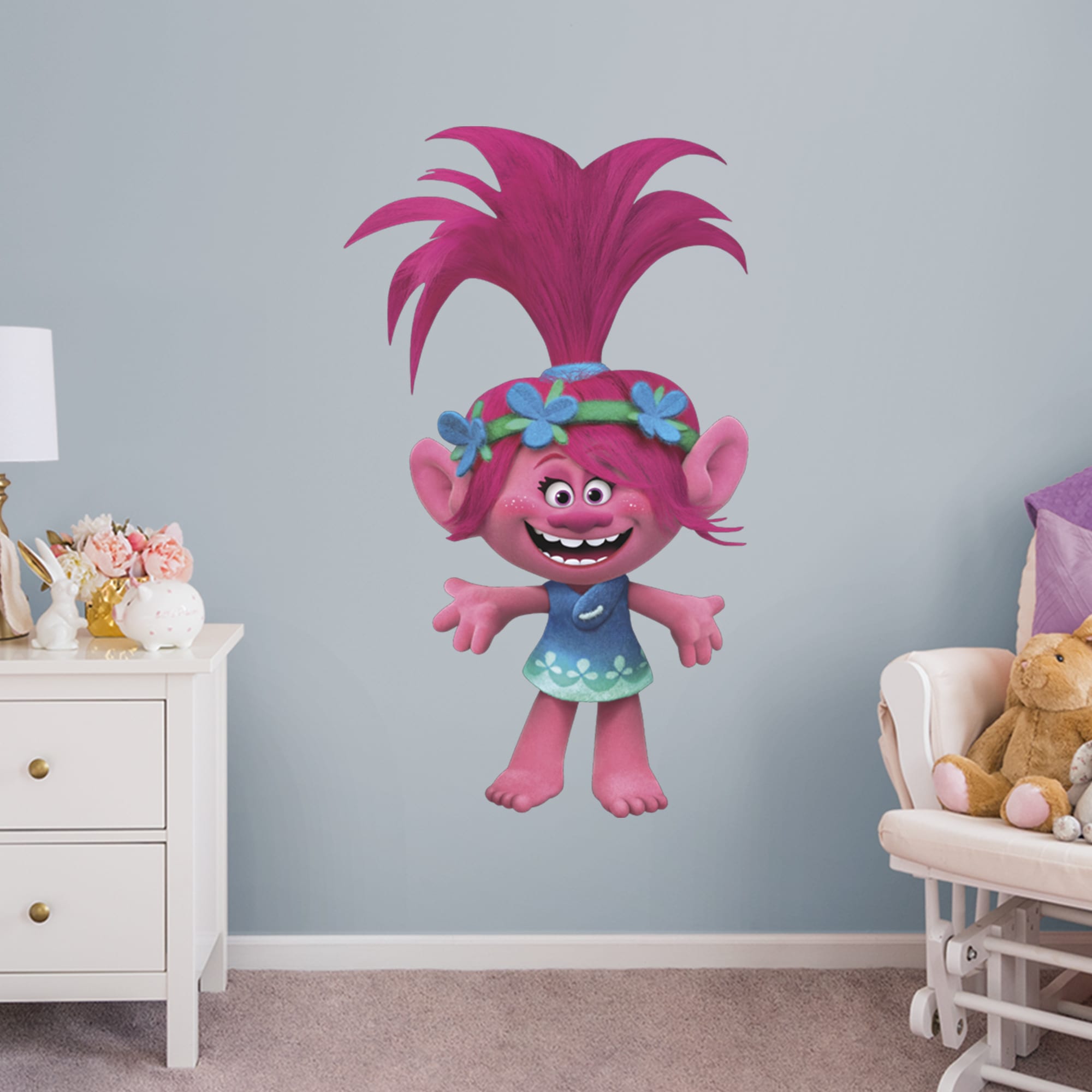 Poppy - Officially Licensed Trolls Removable Wall Decal Giant Character + 2 Decals (30"W x 51"H) by Fathead | Vinyl