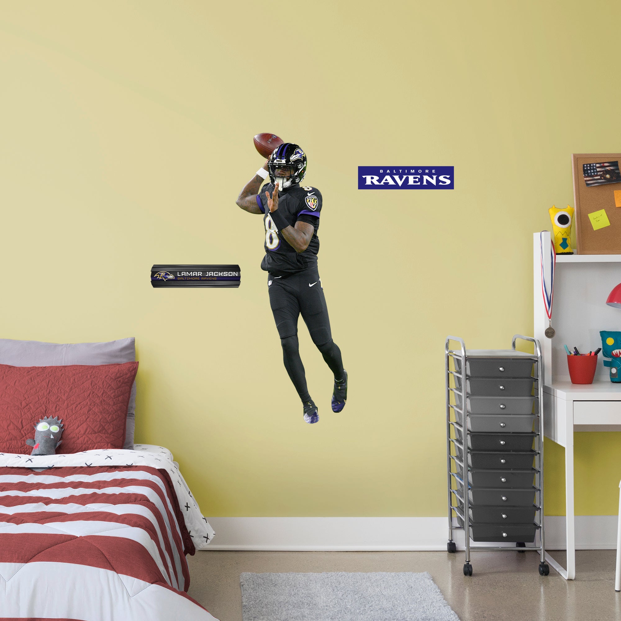 Lamar Jackson 2020 Black Jersey - Officially Licensed NFL Removable Wall Decal Giant Athlete + 2 Decals (19"W x 50"H) by Fathead