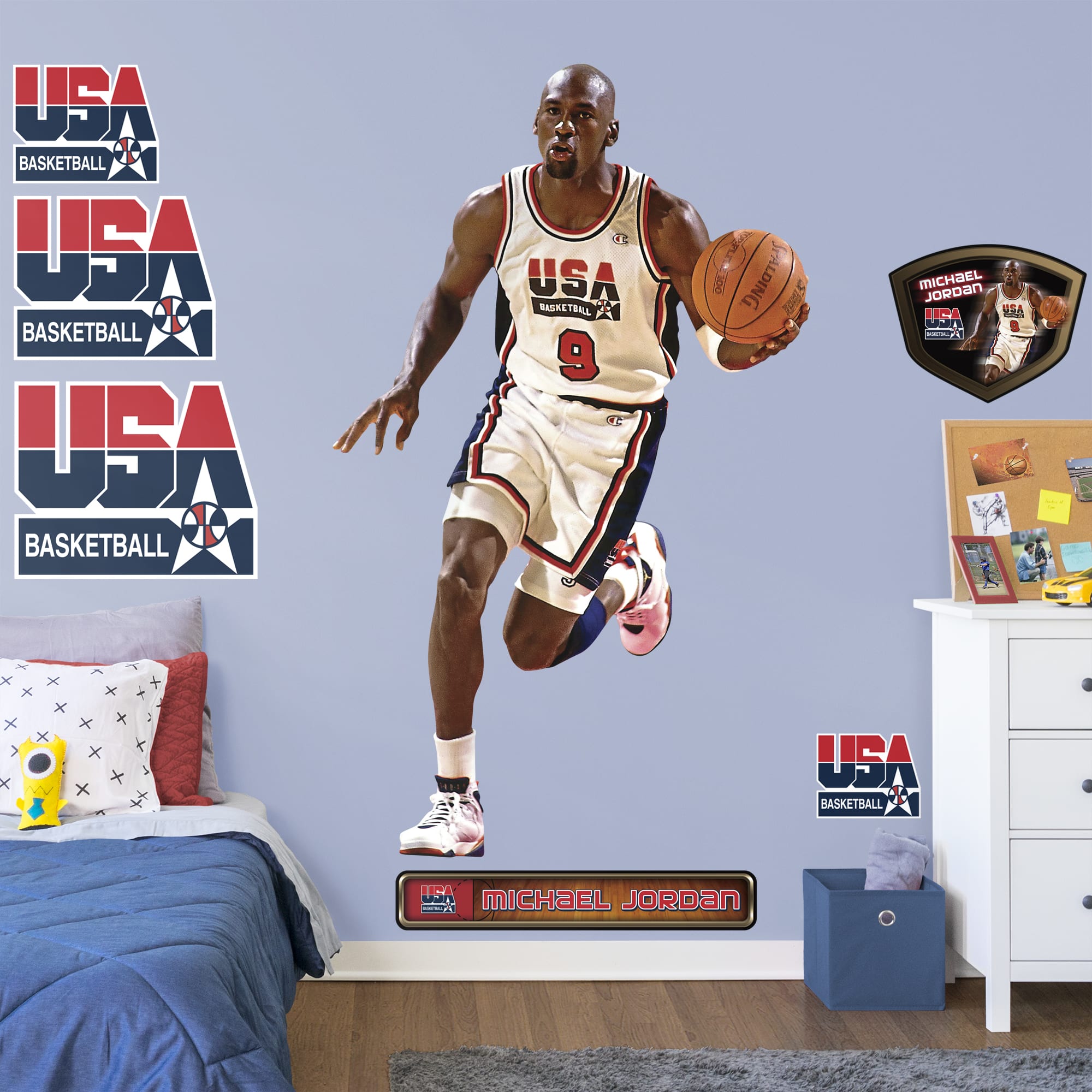 Michael Jordan: 1992 Dream Team - Officially Licensed NBA Removable Wall Decal Life-Size Athlete + 7 Decals (46"W x 78"H) by Fat