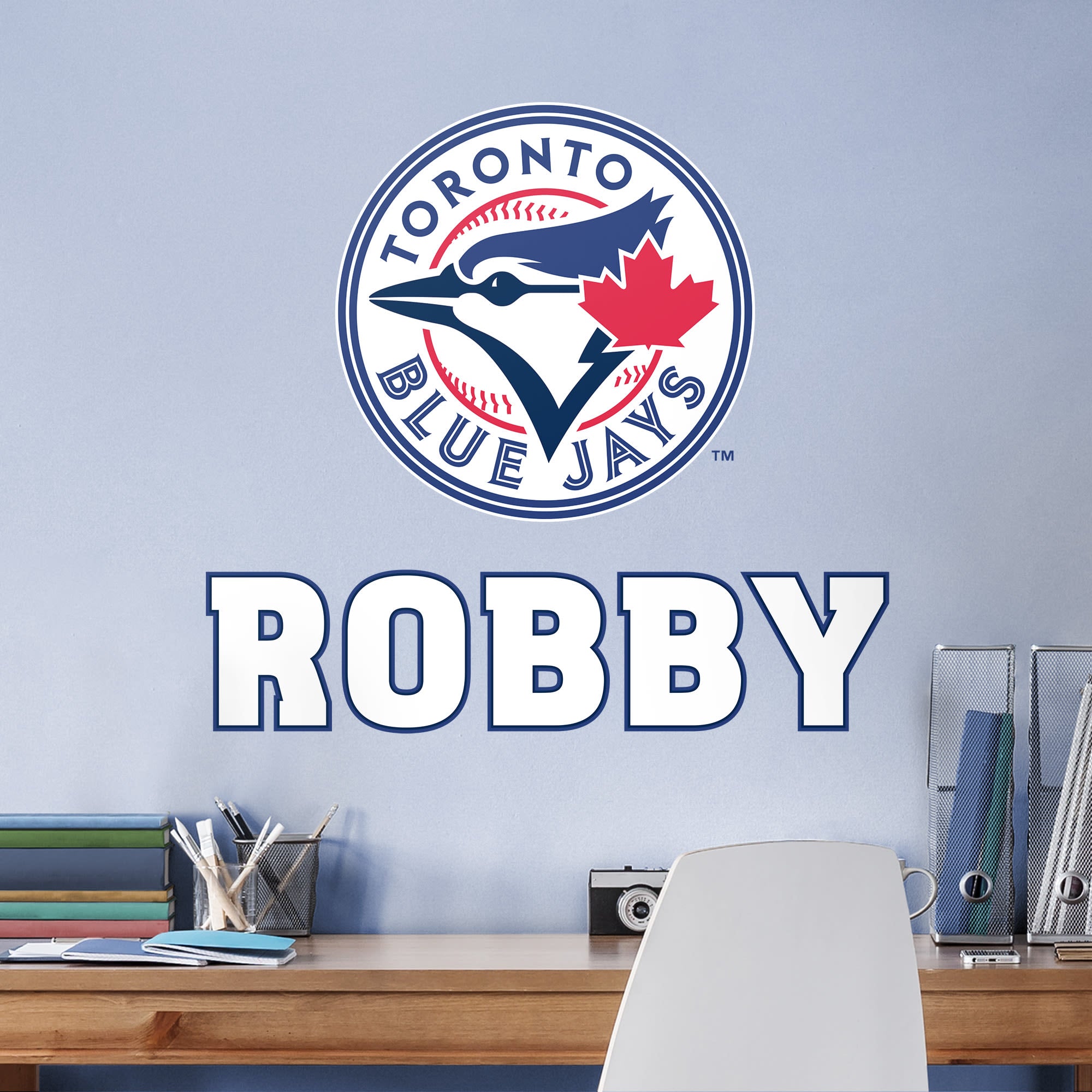 Toronto Blue Jays: Stacked Personalized Name - Officially Licensed MLB Transfer Decal in White (52"W x 39.5"H) by Fathead | Viny